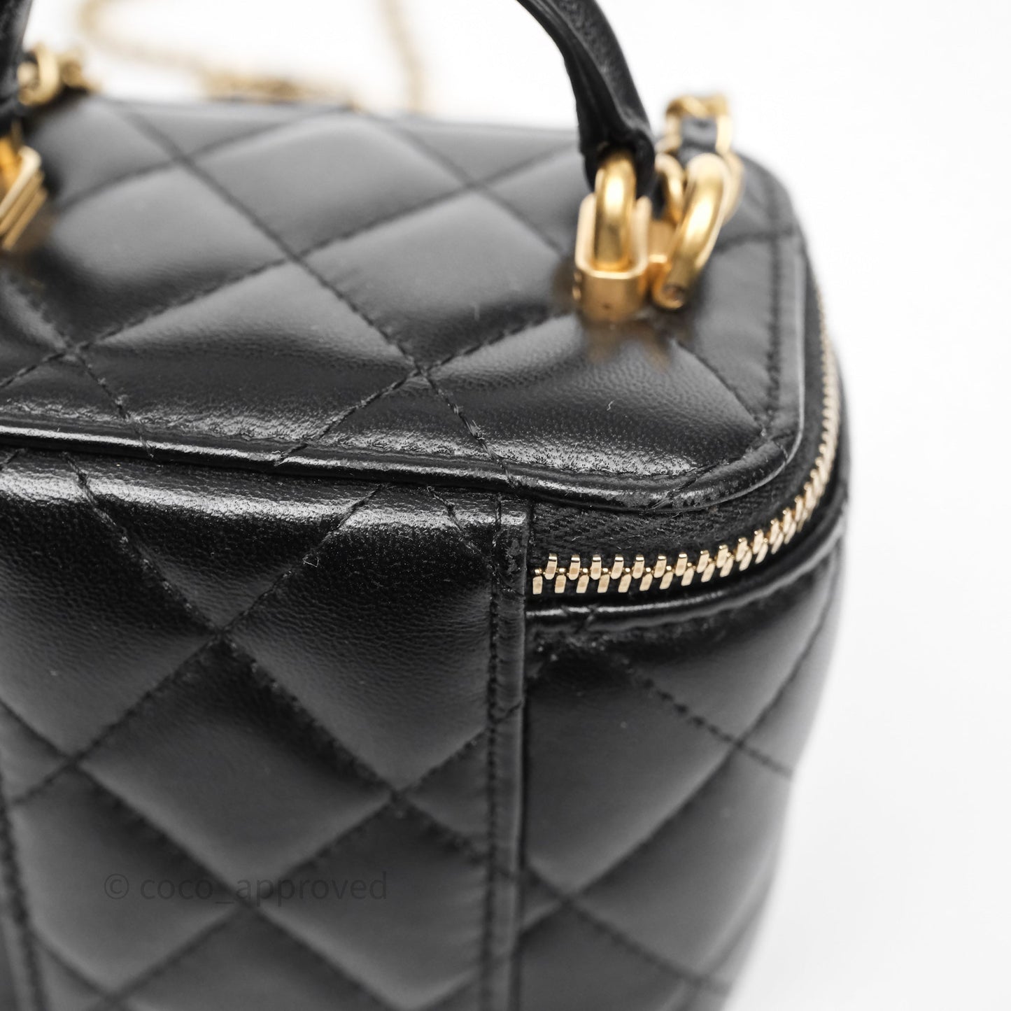 Chanel Mini Top Handle Vanity With Chain Black Lambskin Aged Gold Hardware