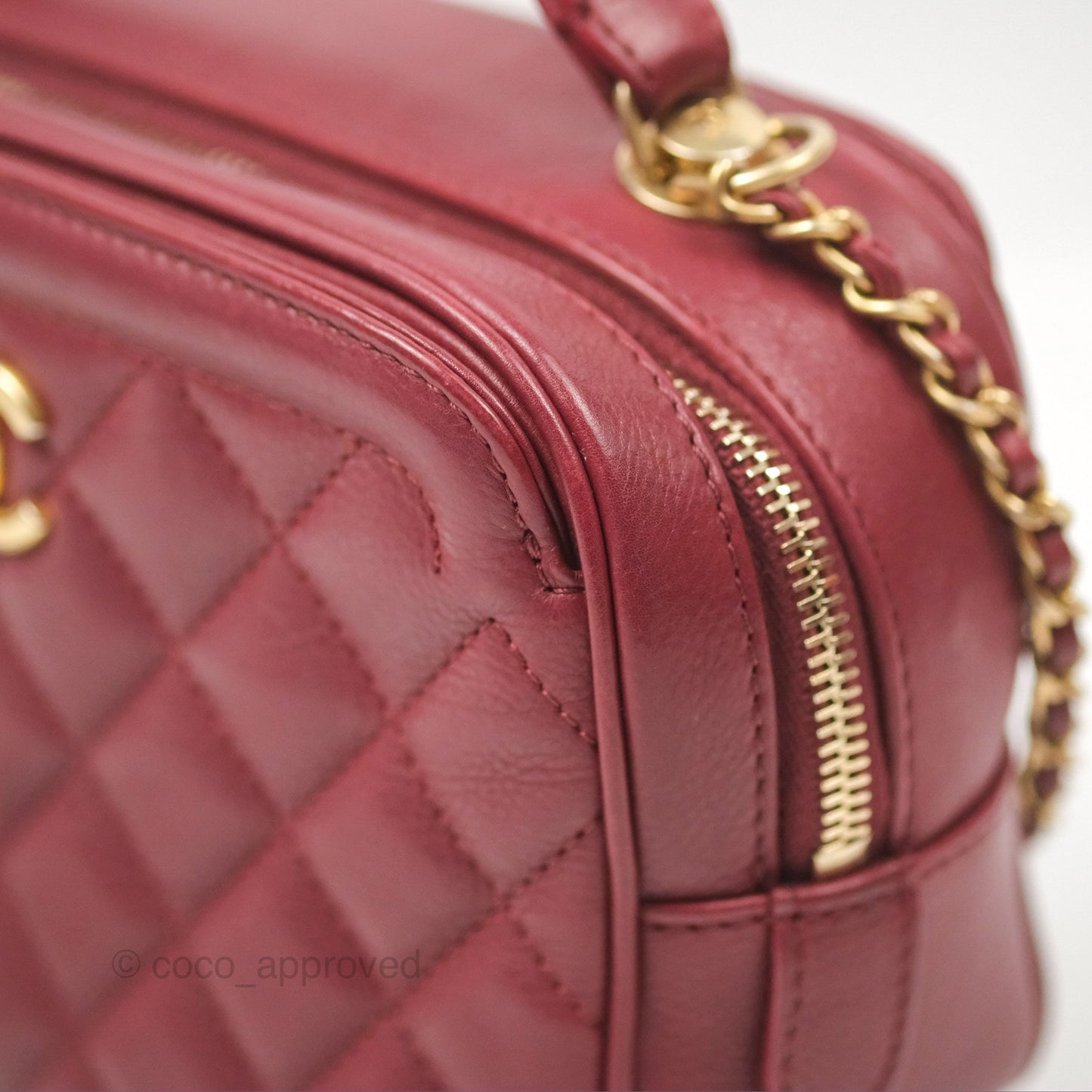 Chanel Quilted CC Small Vanity Case Dark Red Calfskin