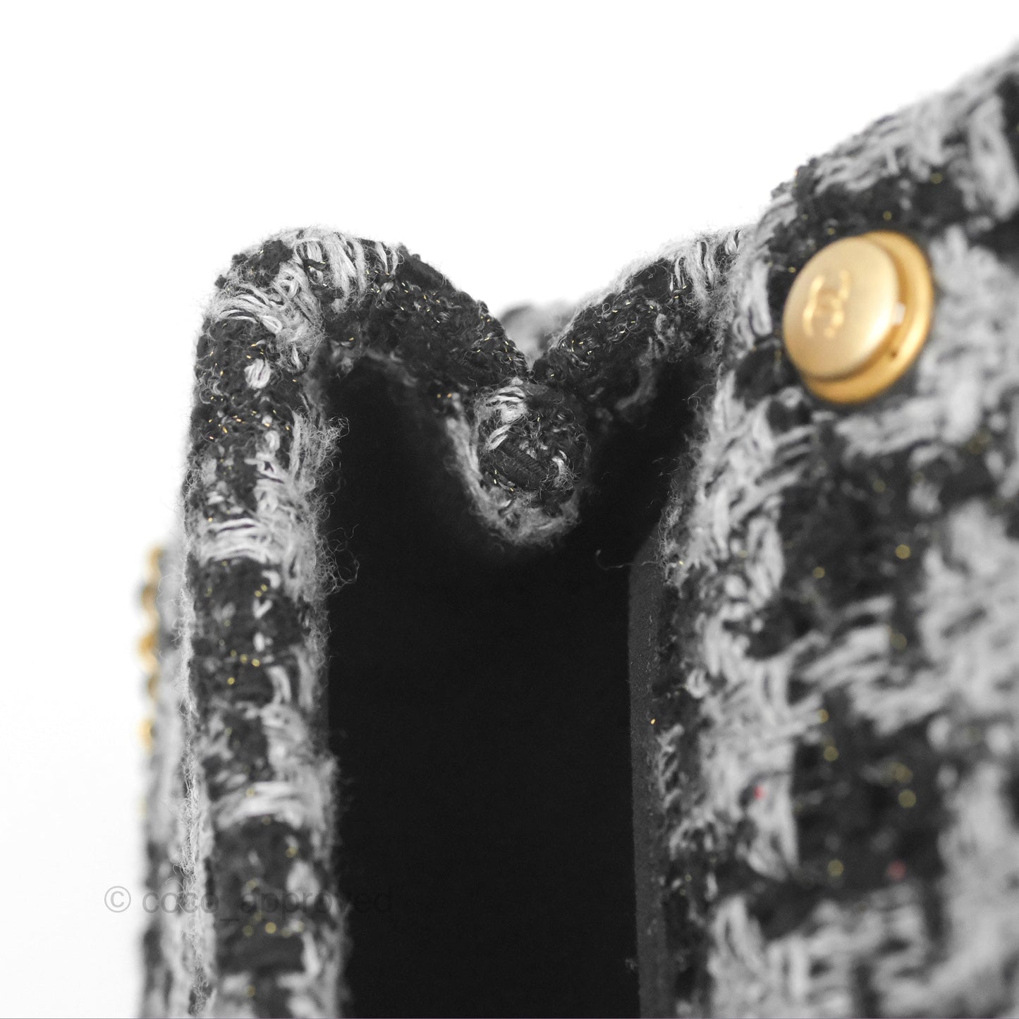 Chanel Mini Flag Bag Black & Grey Tweed Aged Gold Hardware