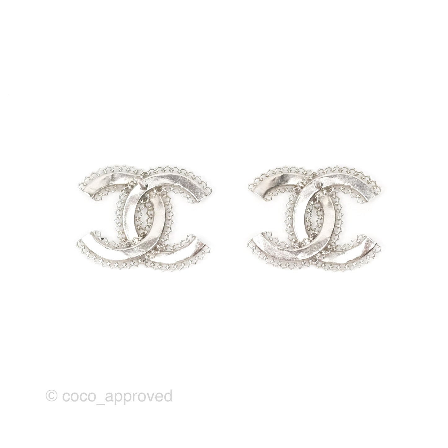 Chanel CC Earrings Silver Tone 15A