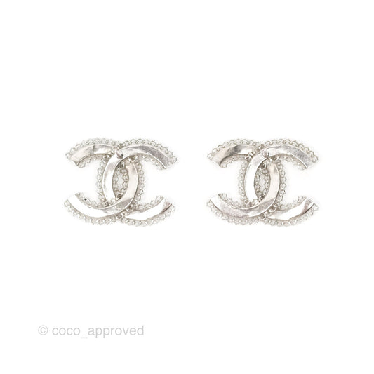 Chanel CC Earrings Silver Tone 15A