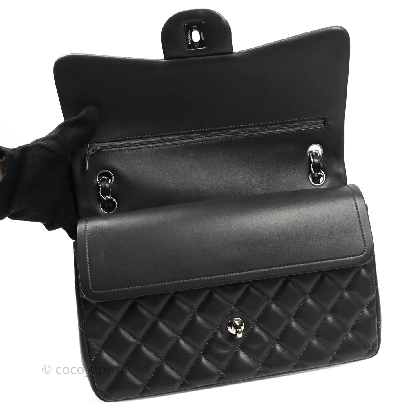 Chanel Jumbo Double Flap Dark Grey Lambskin Silver Hardware⁣⁣