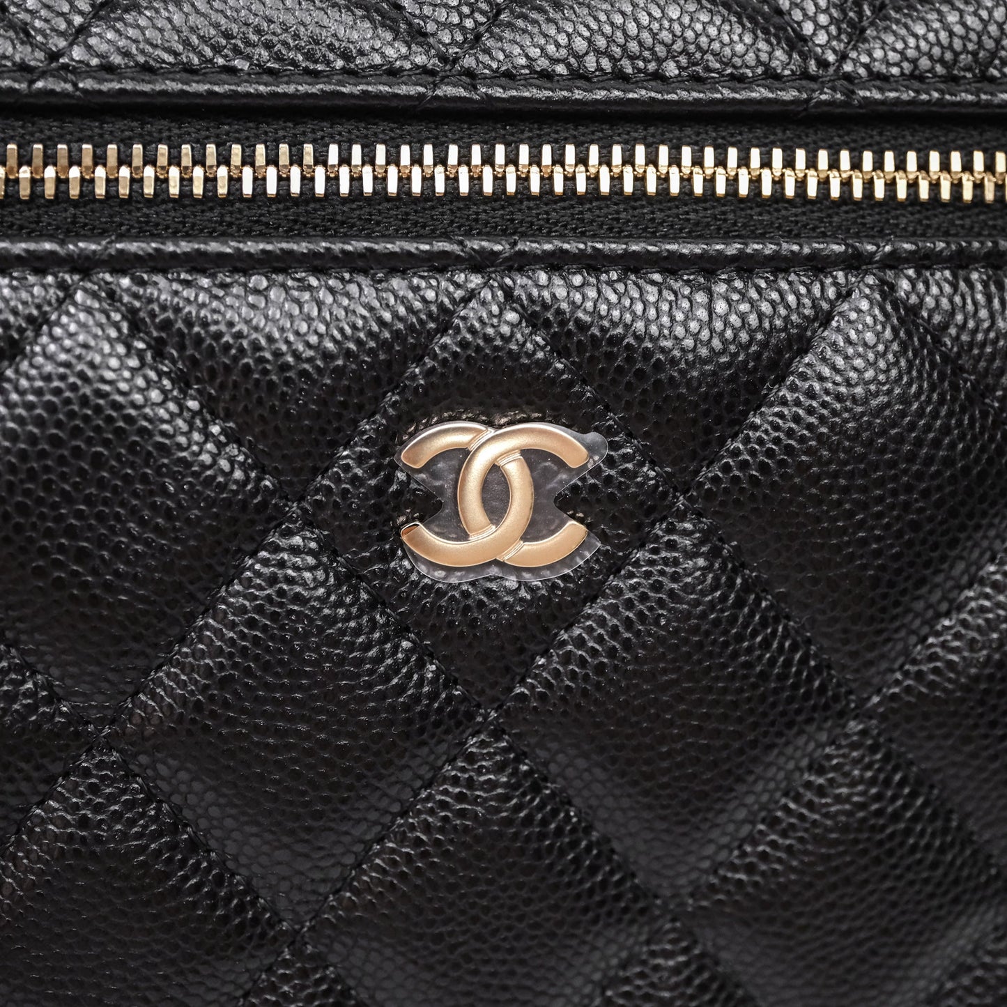 Chanel Top Handle Long Vanity with Chain Black Caviar Gold Hardware