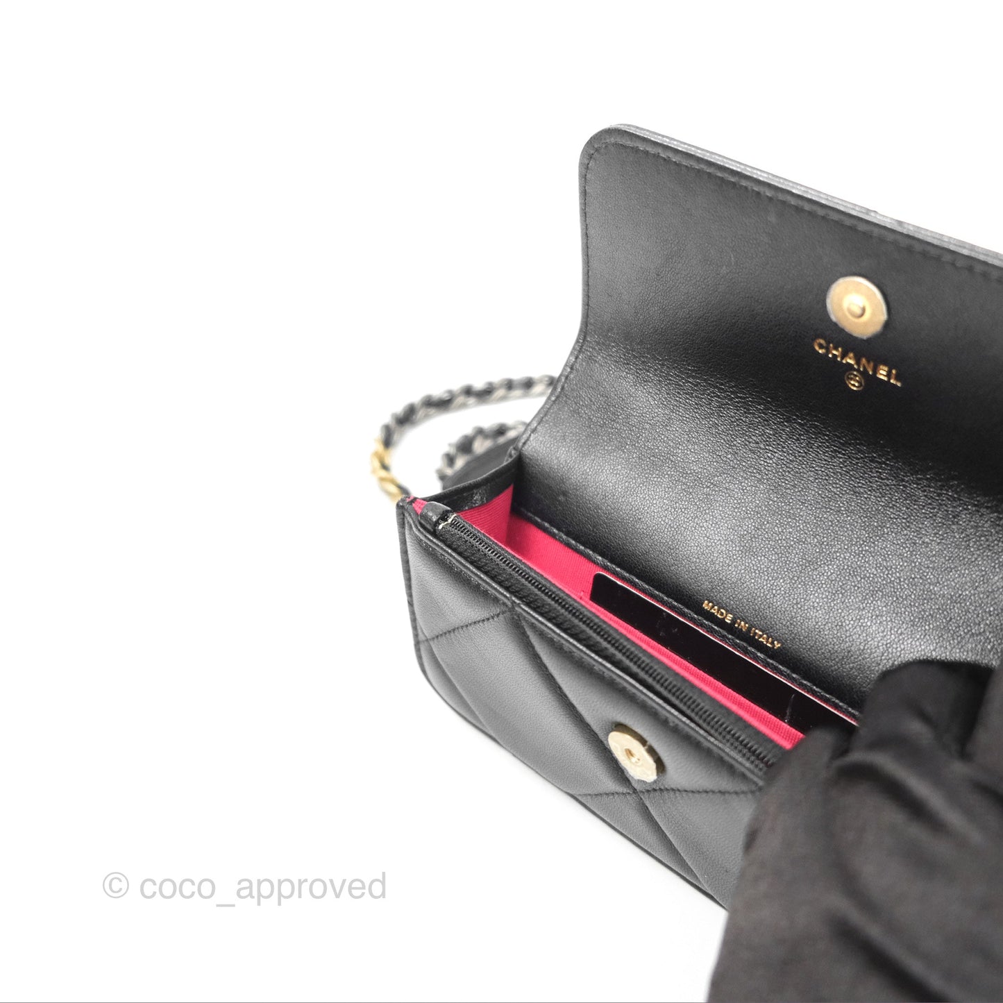 Chanel 19 Mini WOC Flap Phone Holder Black Lambskin Mixed Hardware