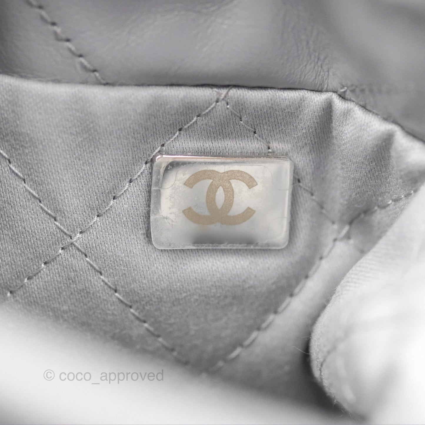 Chanel 22 Mini Bag Light Grey Shiny Crumpled Calfskin Matte Silver Hardware
