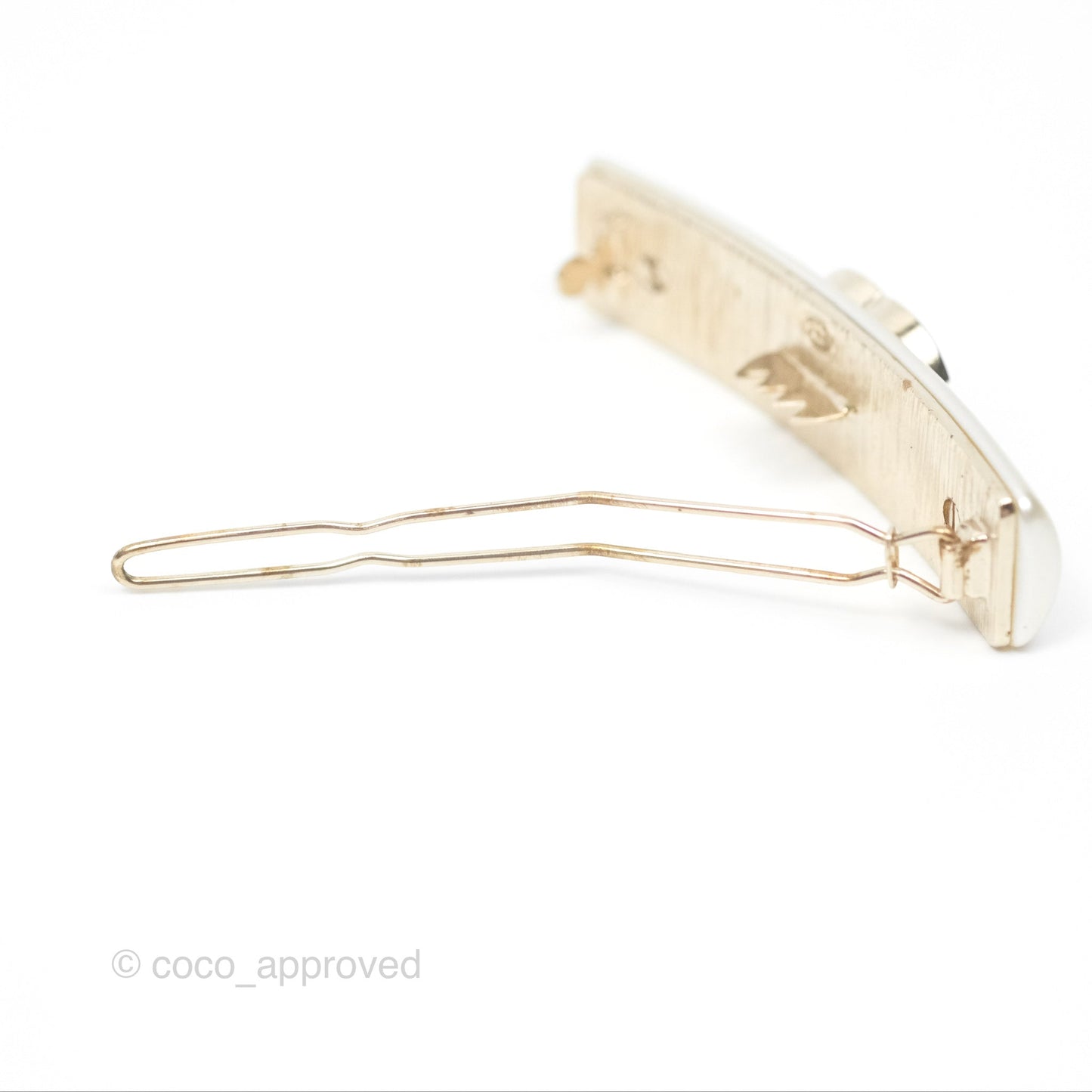 Chanel Crystal CC Pearl Hair Clip Gold Tone 21B