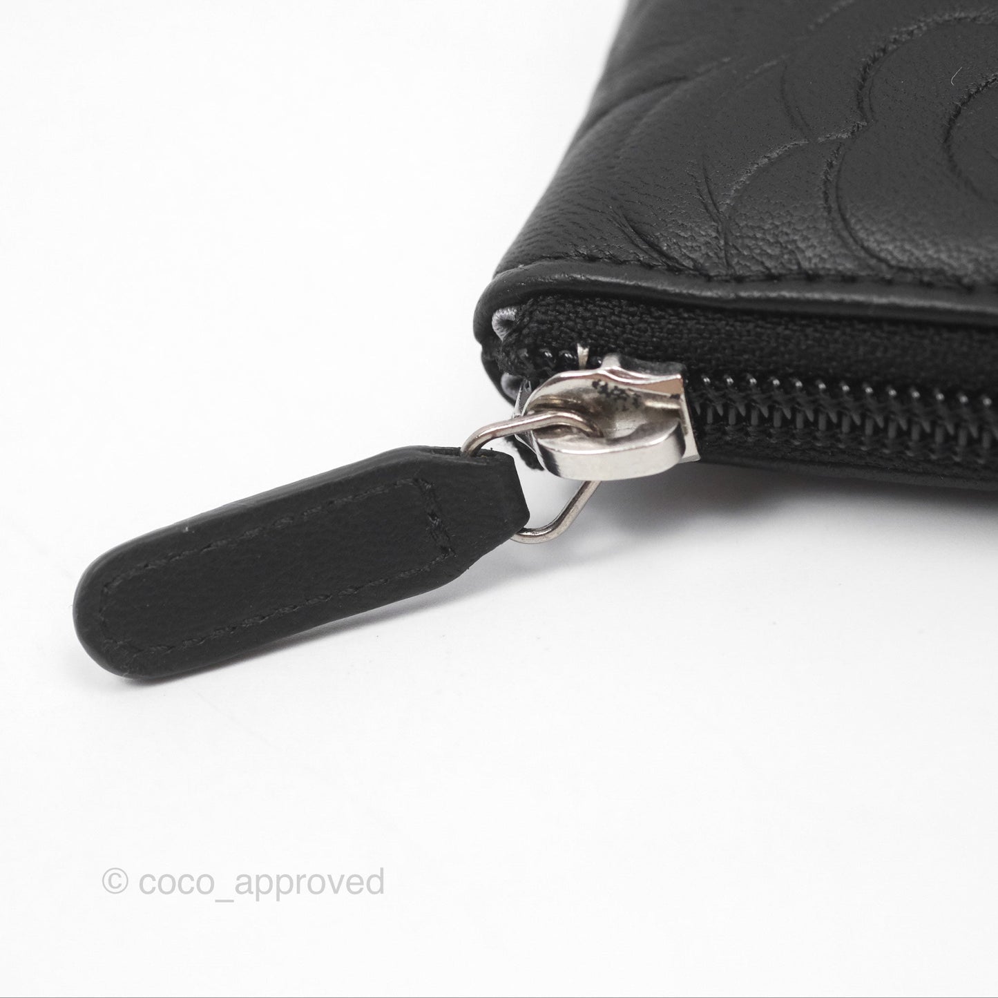 Chanel Key Holder Case Black Camellia Embossed Lambskin Silver Hardware