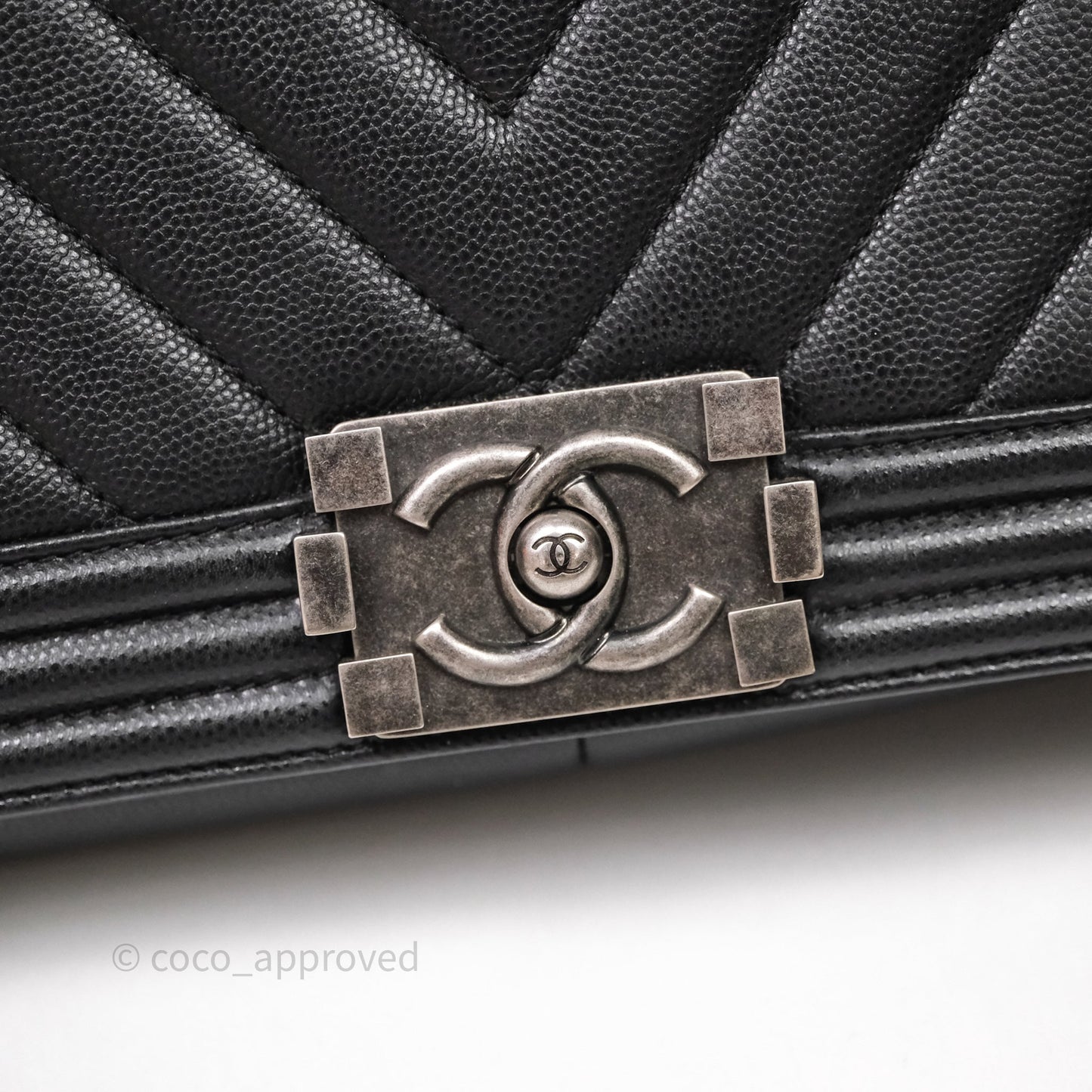 Chanel Medium Boy Chevron Black Caviar Ruthenium Hardware