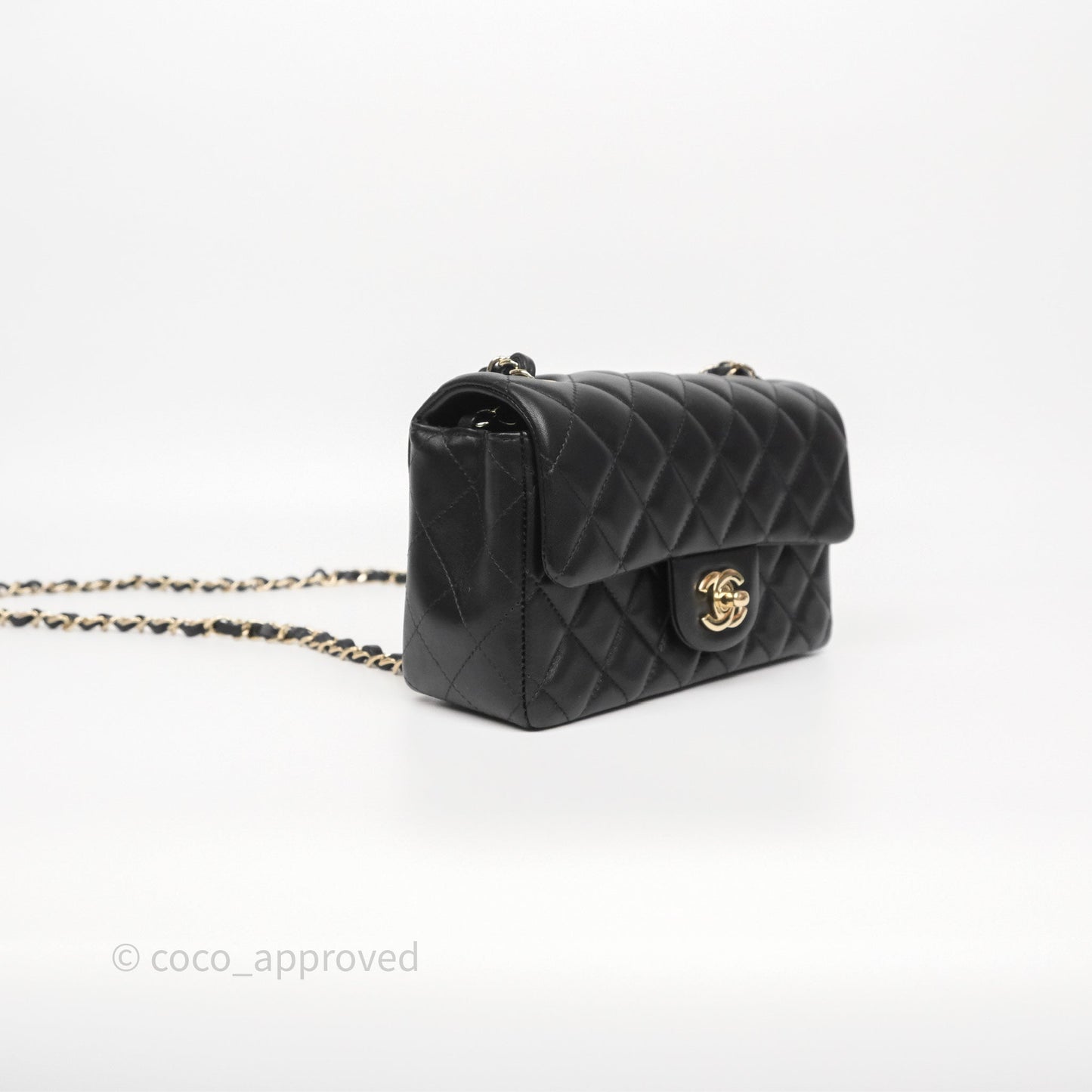 Chanel Mini Rectangular Quilted Black Lambskin Gold Hardware