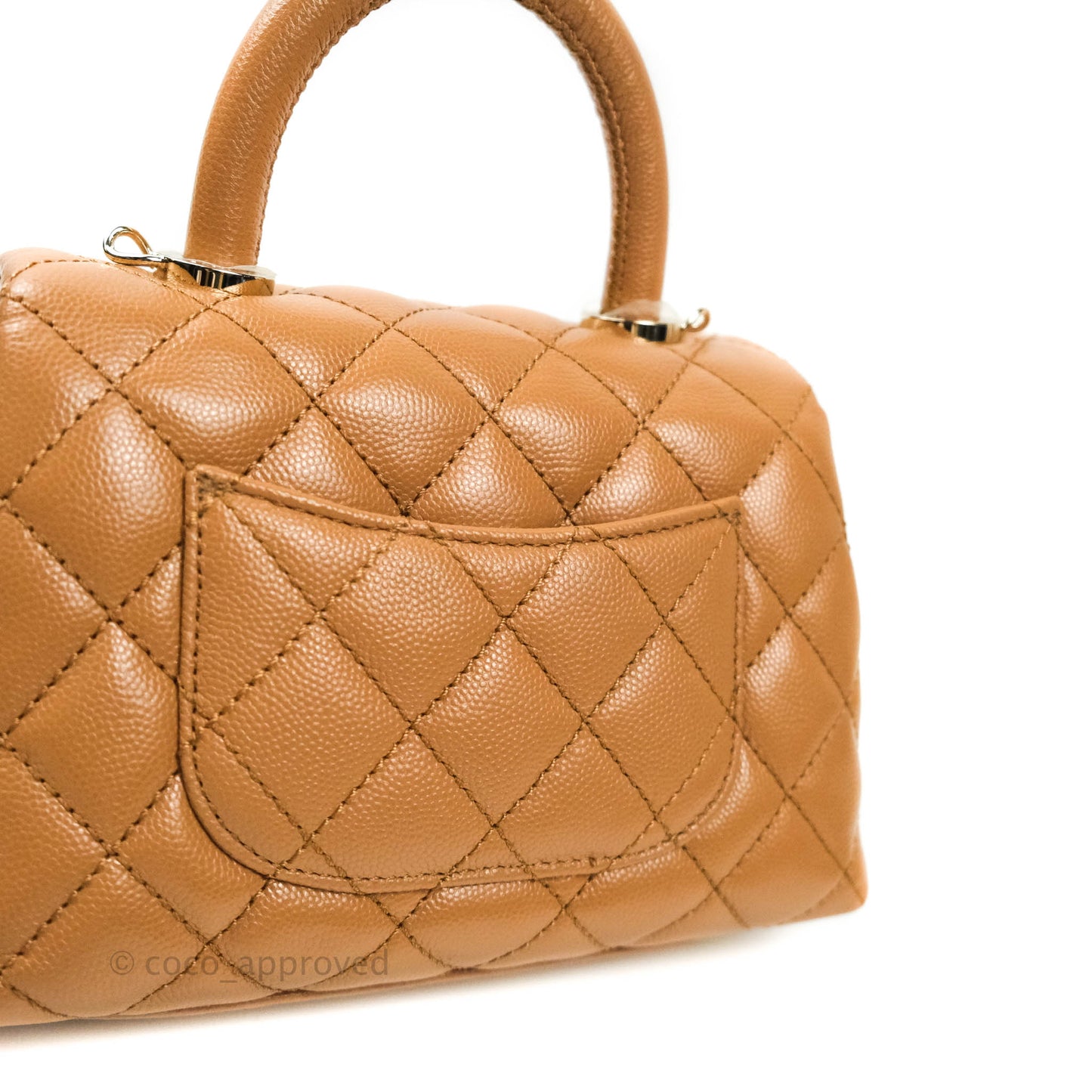 Chanel Quilted Extra Mini Coco Handle Dark Beige Caviar Gold Hardware 21P