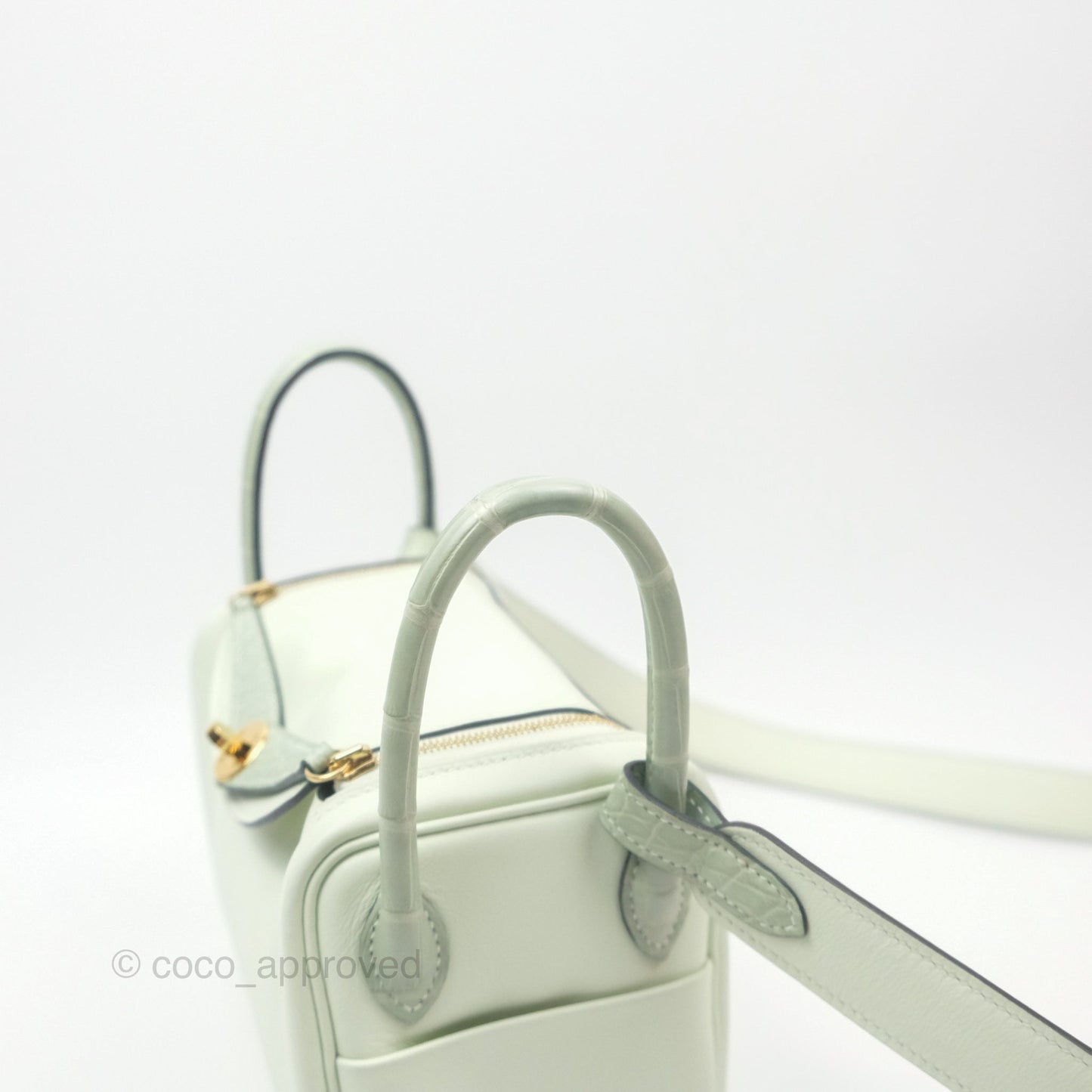 Hermès Mini Lindy Touch Vert Fizz 0S Swift Alligator Handle Gold Hardware