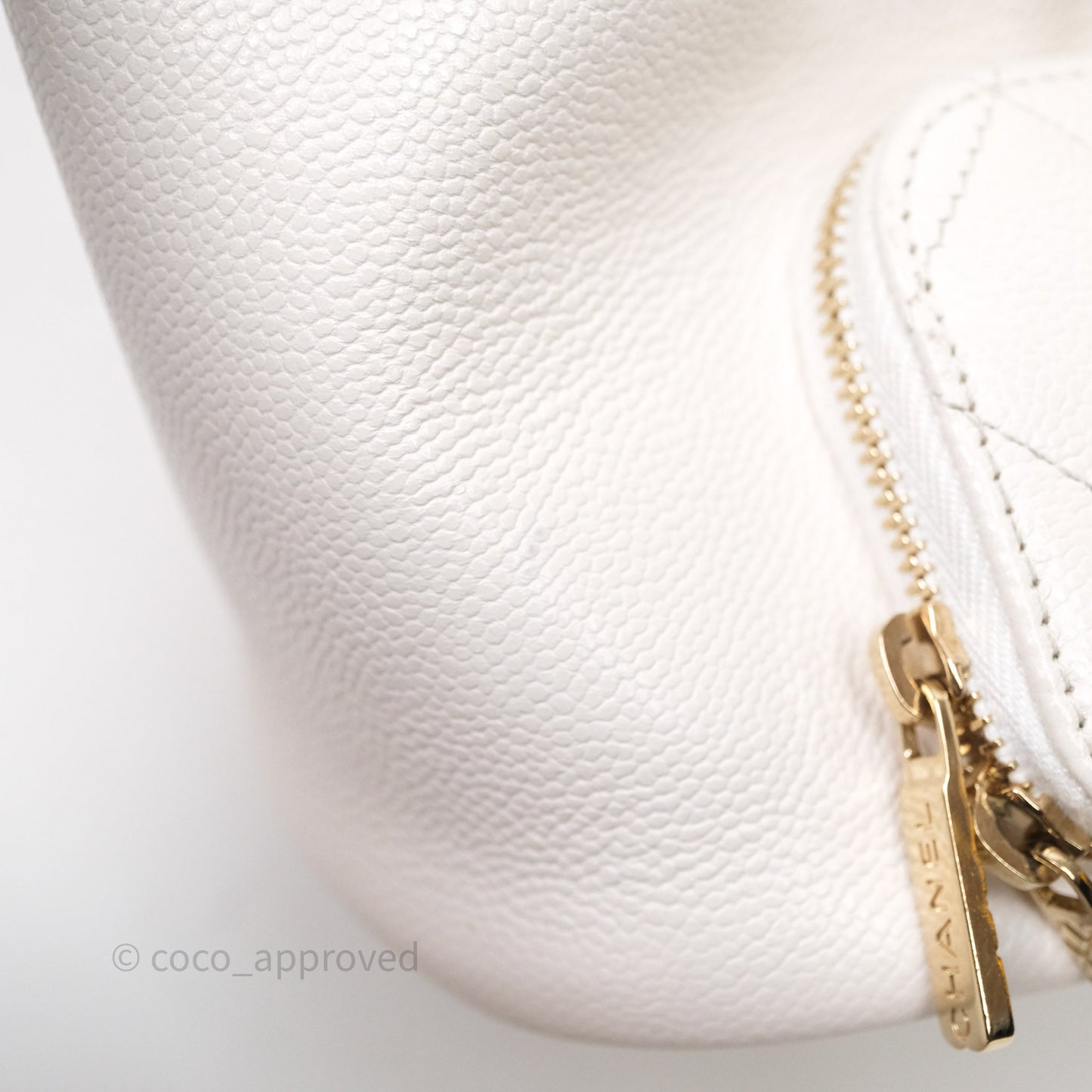 Chanel Business Affinity Drawstring Bucket Bag White Caviar Gold Hardware