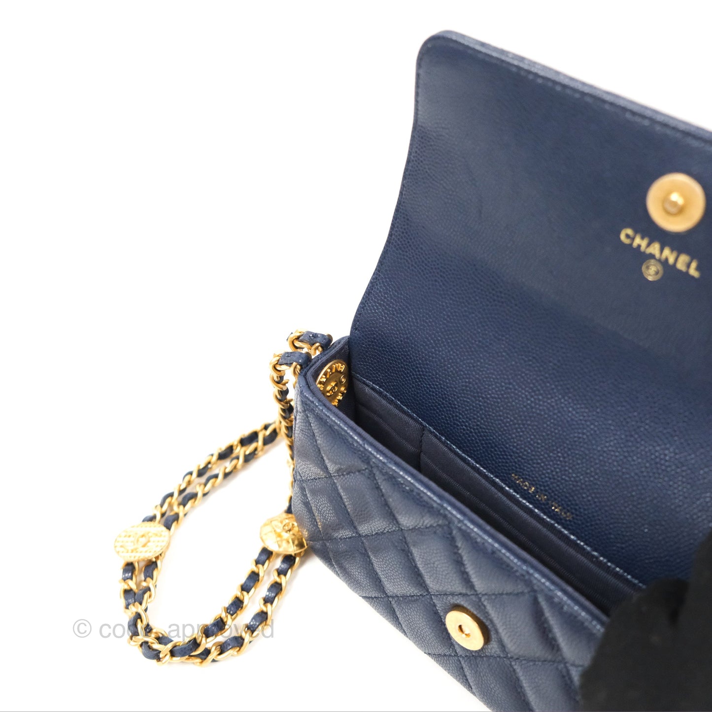 Chanel Twist Your Button Phone Bag Navy Shiny Caviar Aged Gold Hardware 22A