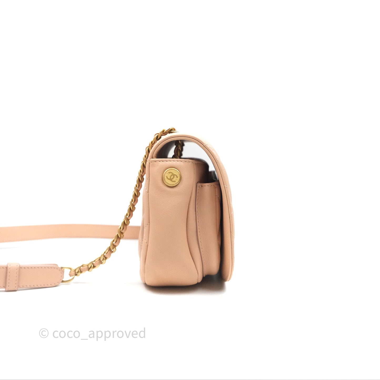 Chanel Messenger Bag Beige Pink Calfskin Aged Gold Hardware