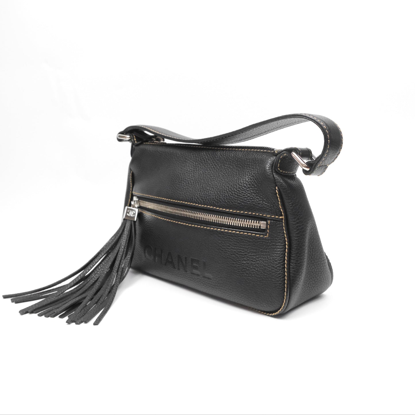 Chanel Vintage Fringe CC Shoulder Bag Black Calfskin