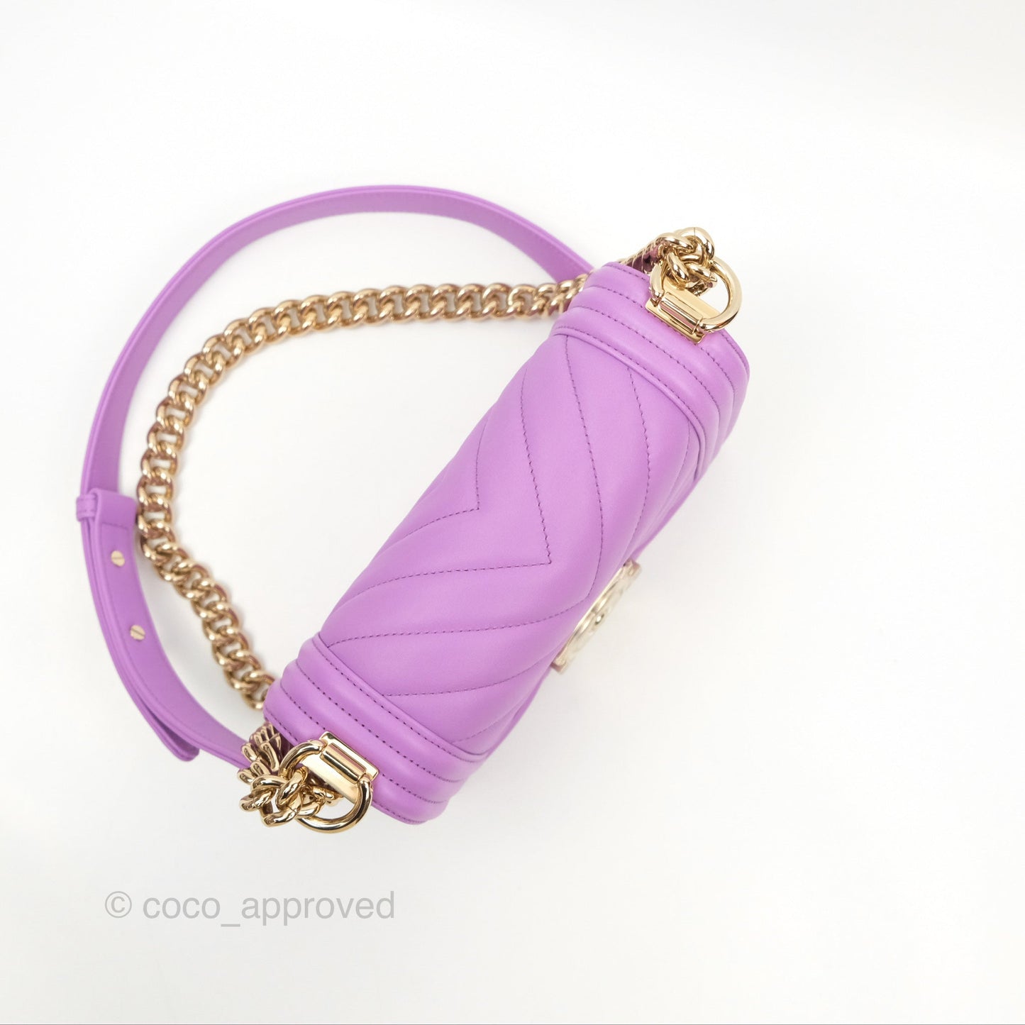Chanel Chevron Small Boy Purple Calfskin Gold Hardwa
