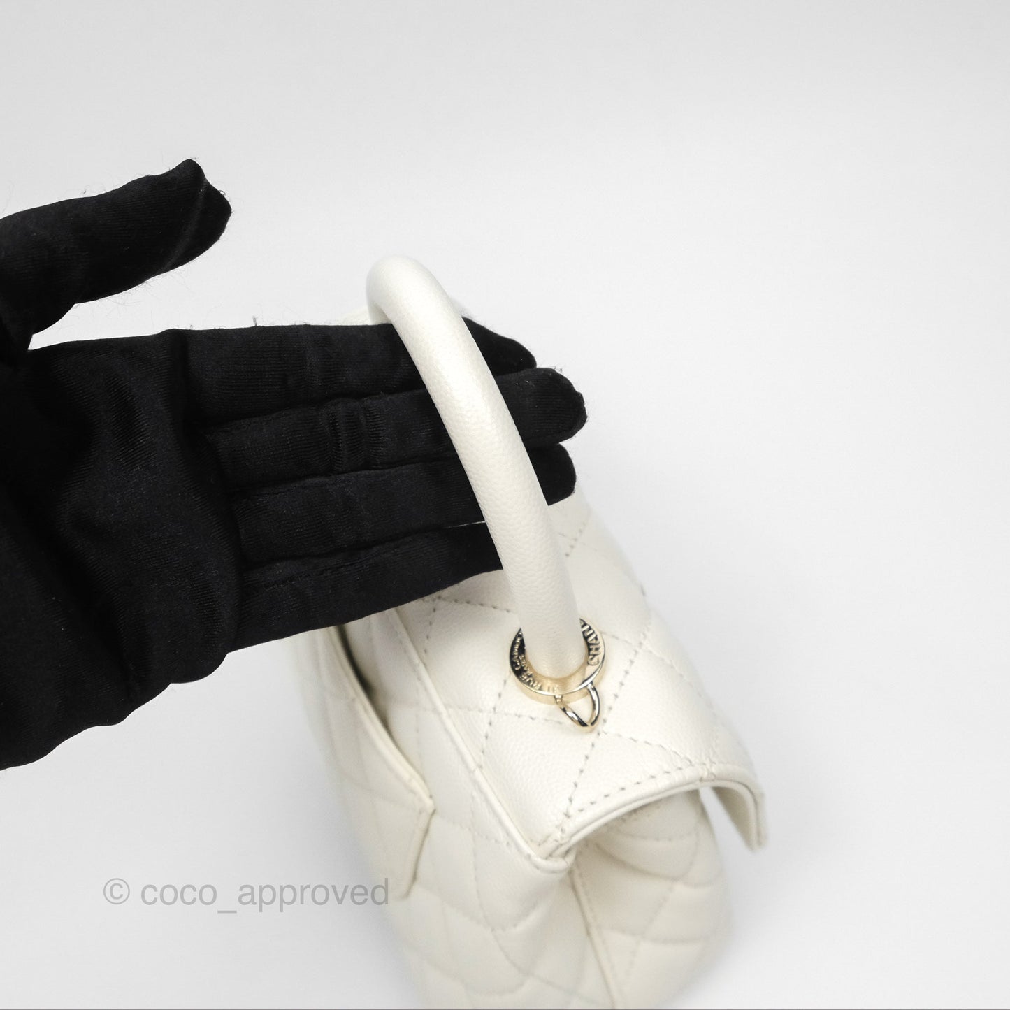 Chanel Mini Coco Handle White Caviar Gold Hardware