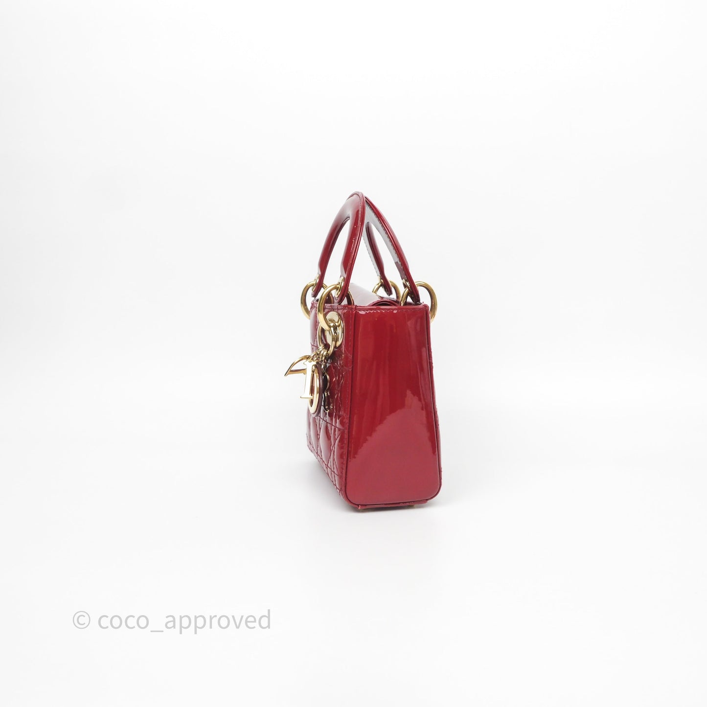 Christian Dior Mini Lady Dior Red Patent Cannage Gold Hardware