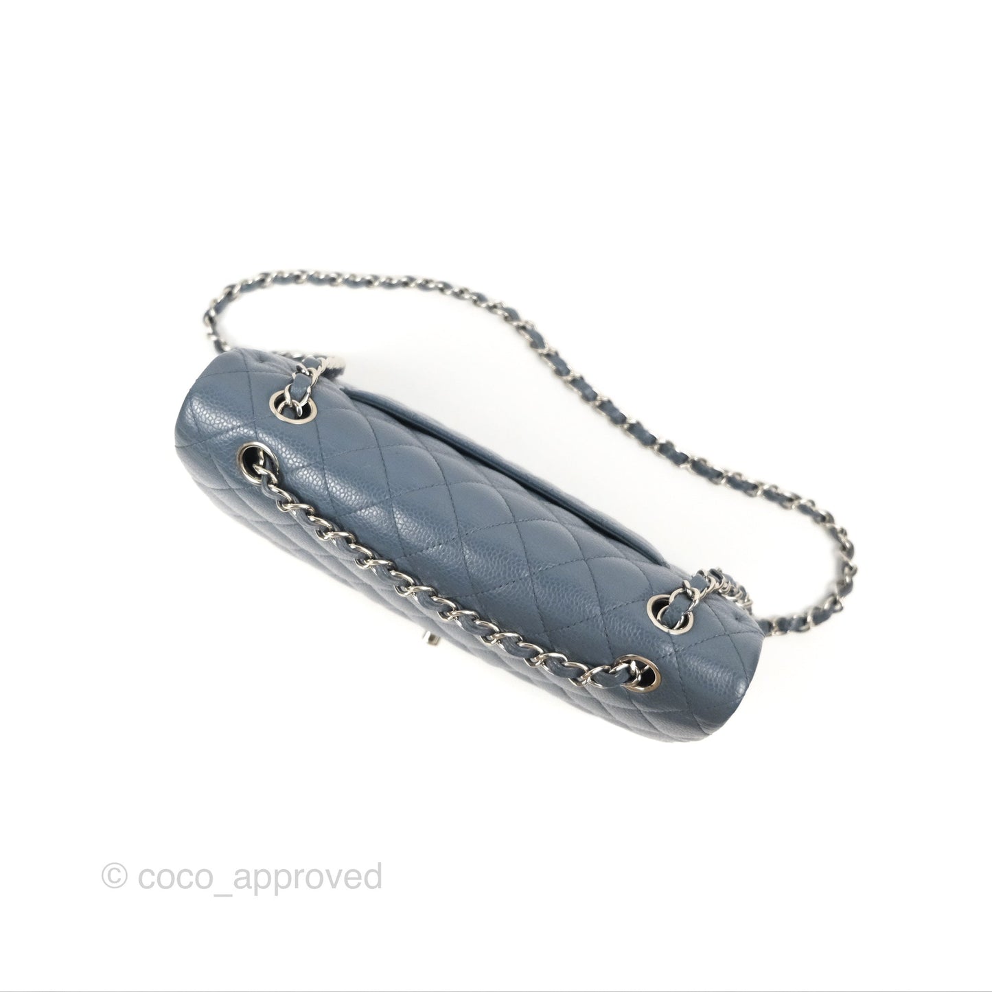 Chanel Classic Double Flap Quilted M/L Blue Caviar Silver Hardware