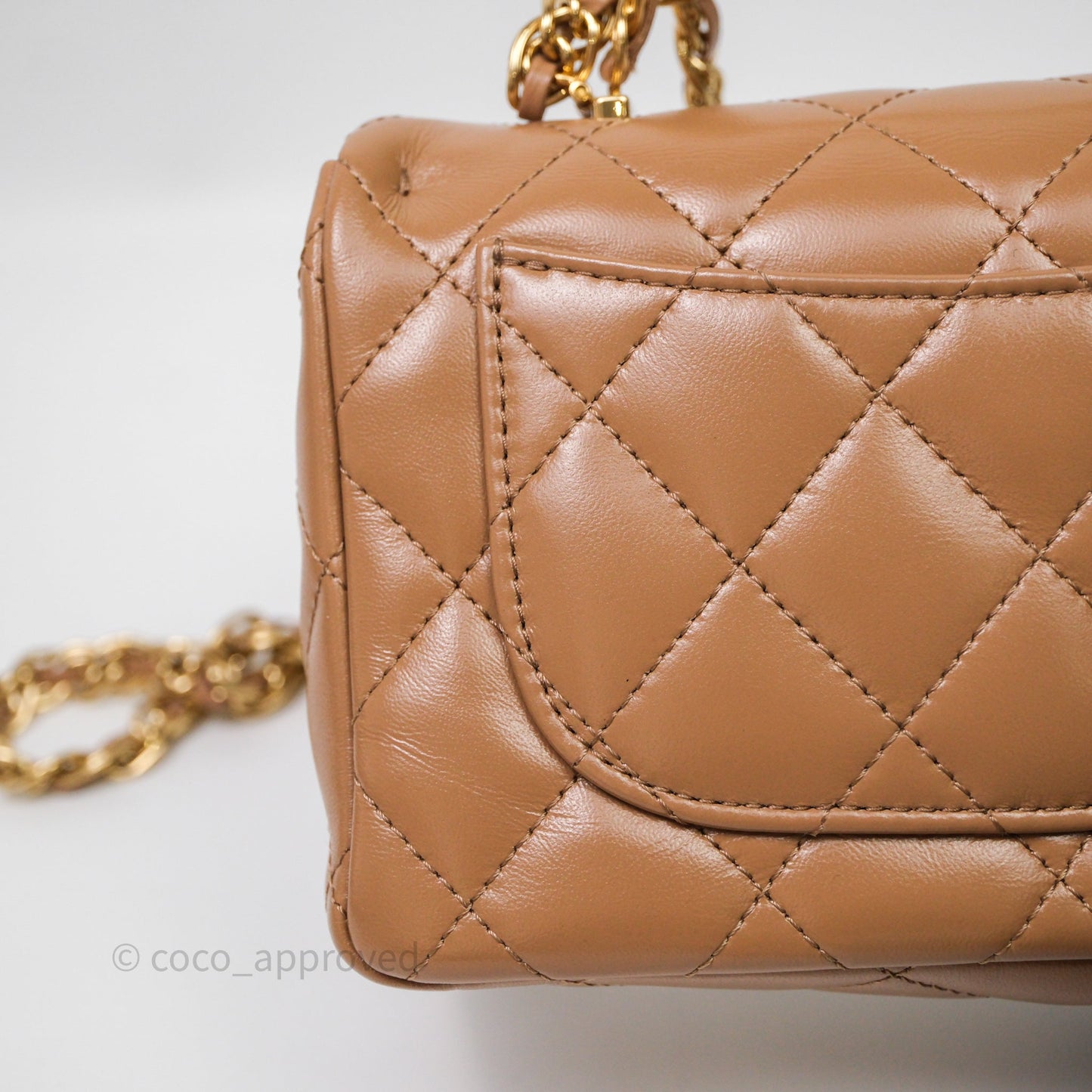 Chanel Top Handle Flap Bag Beige Lambskin Gold Hardware