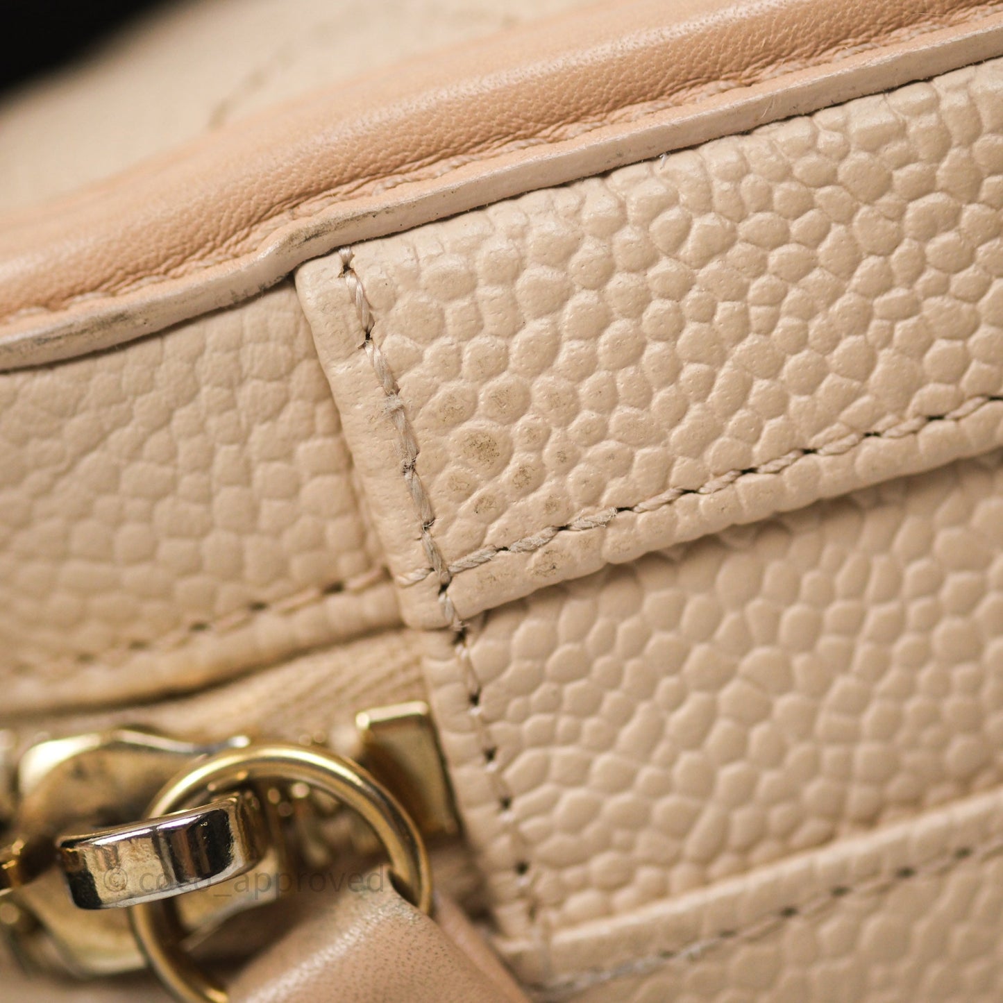 Chanel Quilted Small CC Filigree Vanity Case Beige Caviar Gold Hardware