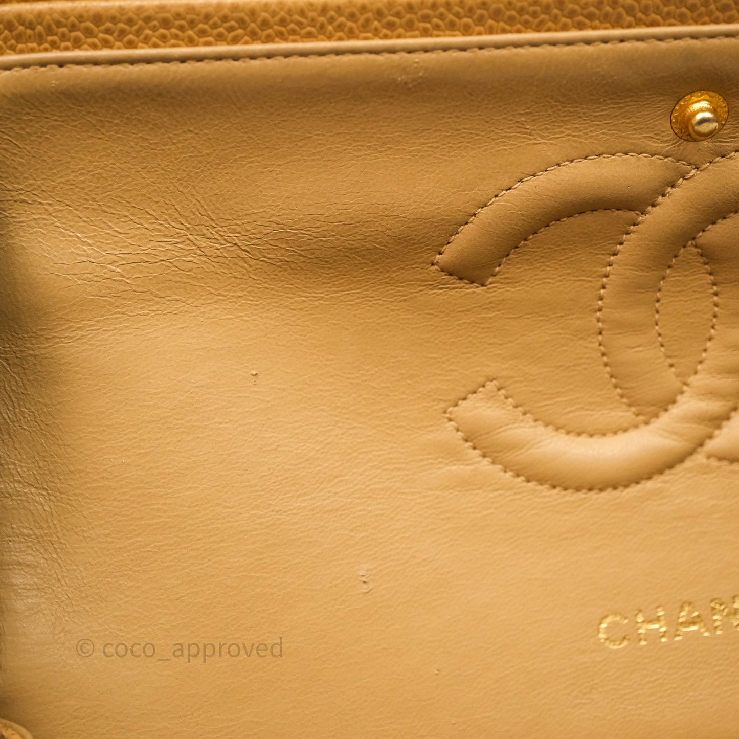 Chanel Vintage Medium Classic Flap Beige Caviar 24K Gold Hardware