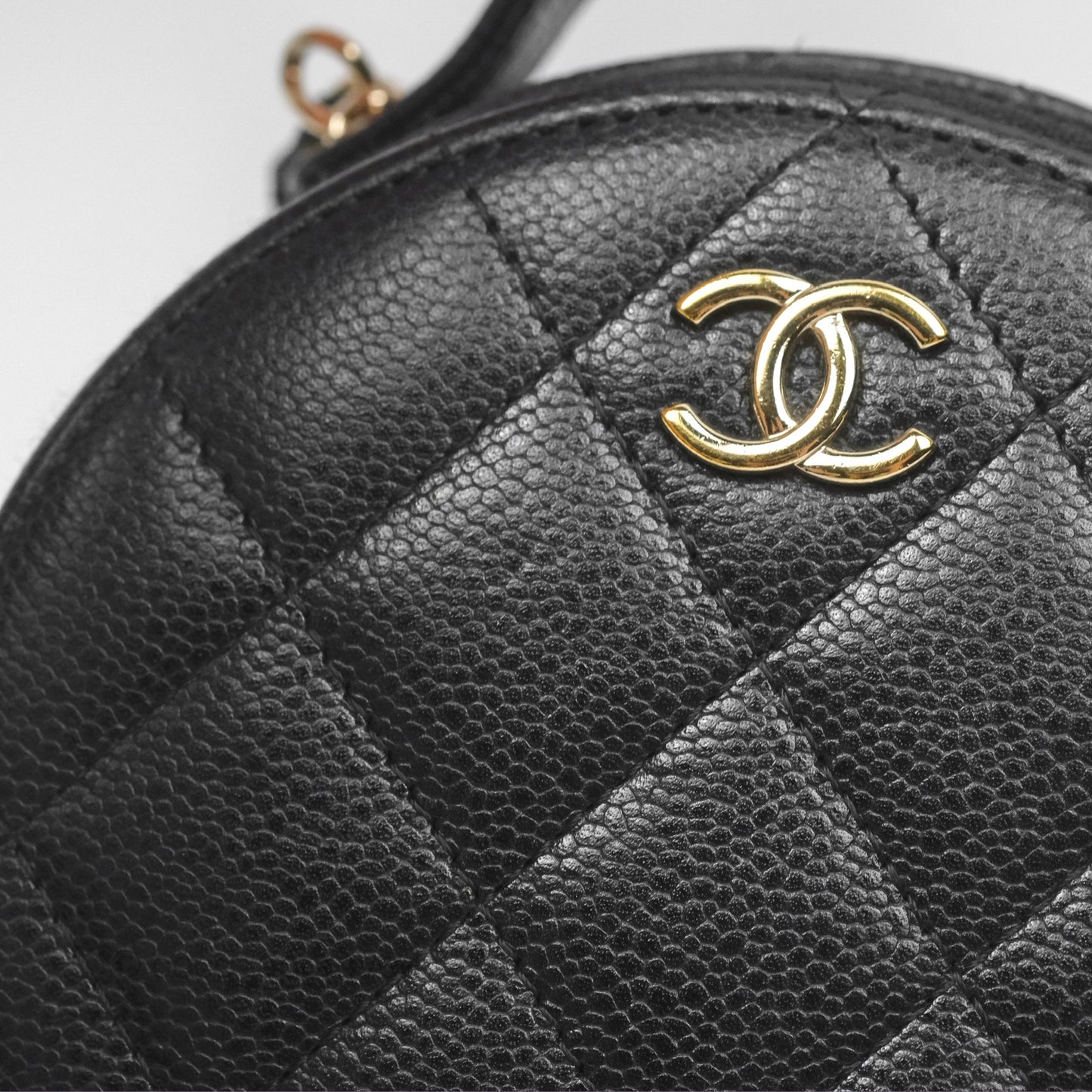 Chanel Mini Round Vanity Bag Handle With Care Black Caviar 22C