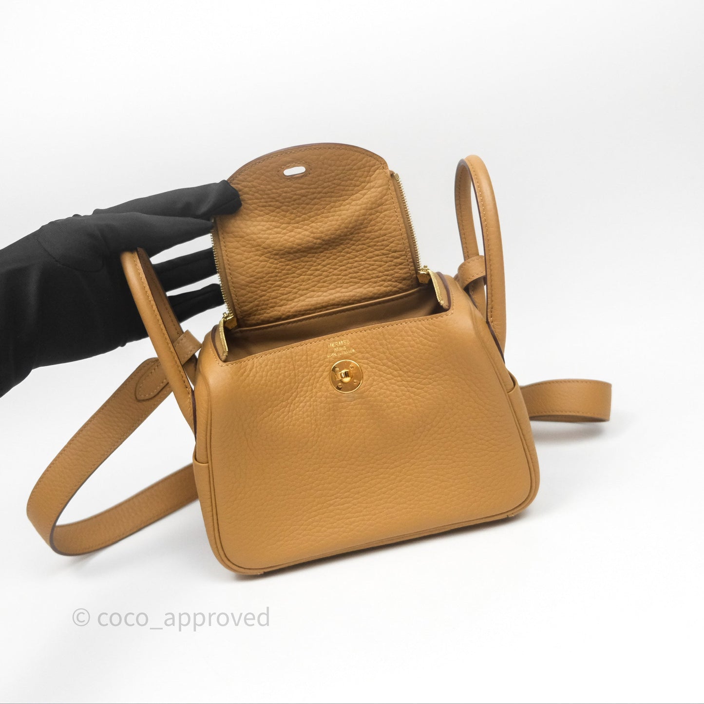 Hermès Mini Lindy 20 Biscuit 4B Clemence Gold Hardware With Rodeo
