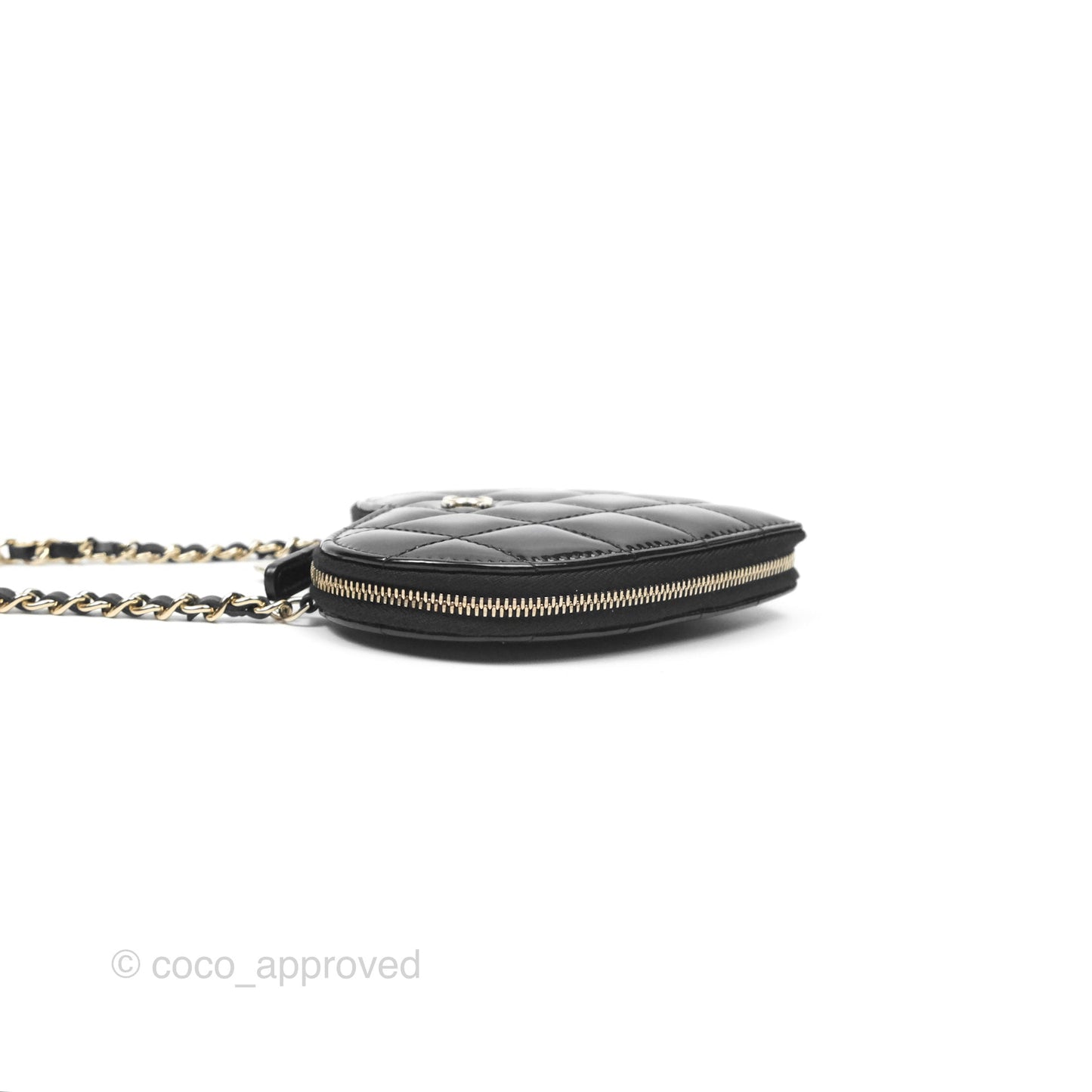 Chanel Heart Clutch with Chain with Coin Purse Black White Patent