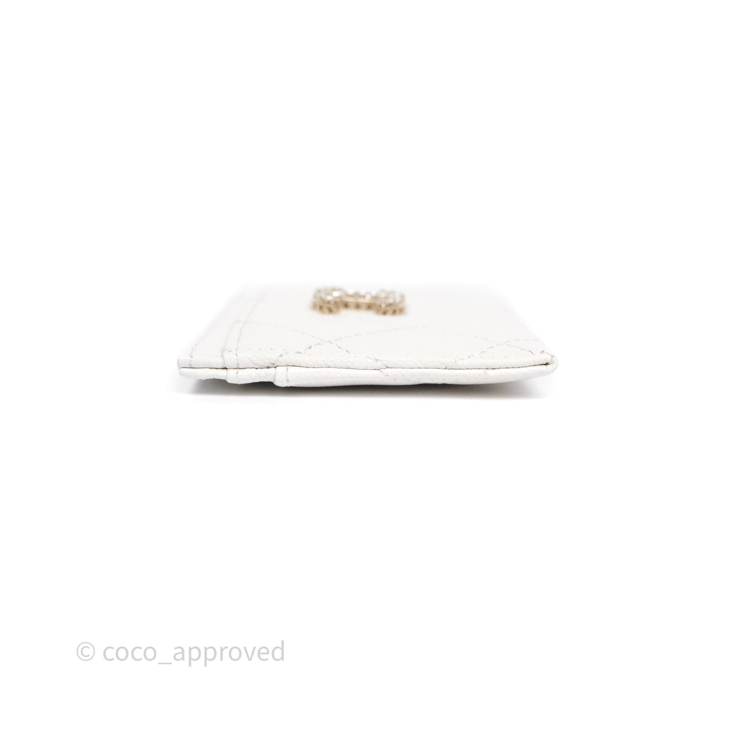 Chanel Crystal CC Quilted Flat Card Holder White Caviar