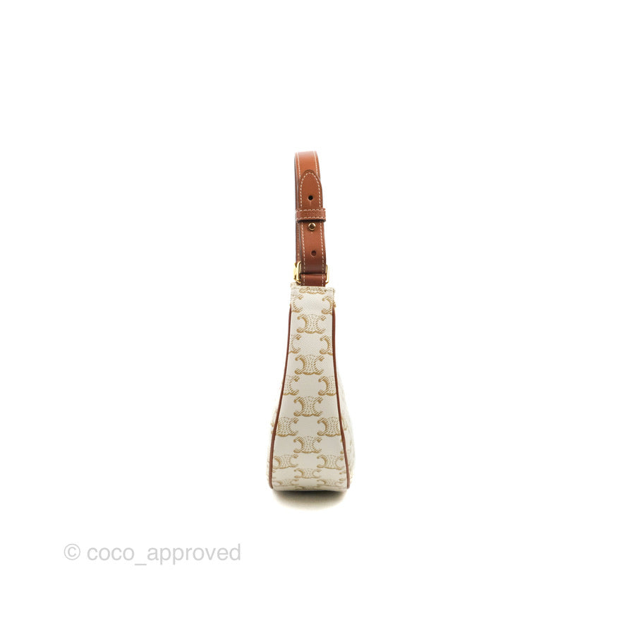 Celine Ava Bag In Triomphe Canvas Calfskin White