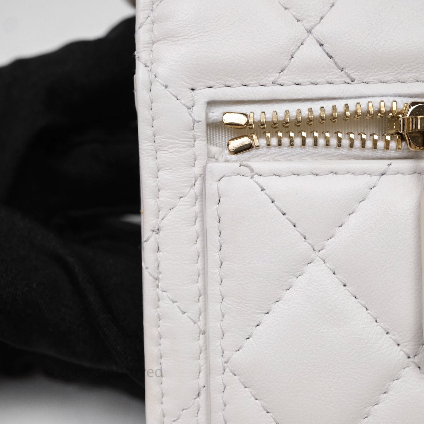 Chanel Mini Wallet On Large Pearl Chain WOC Quilted White Lambskin Gold Hardware