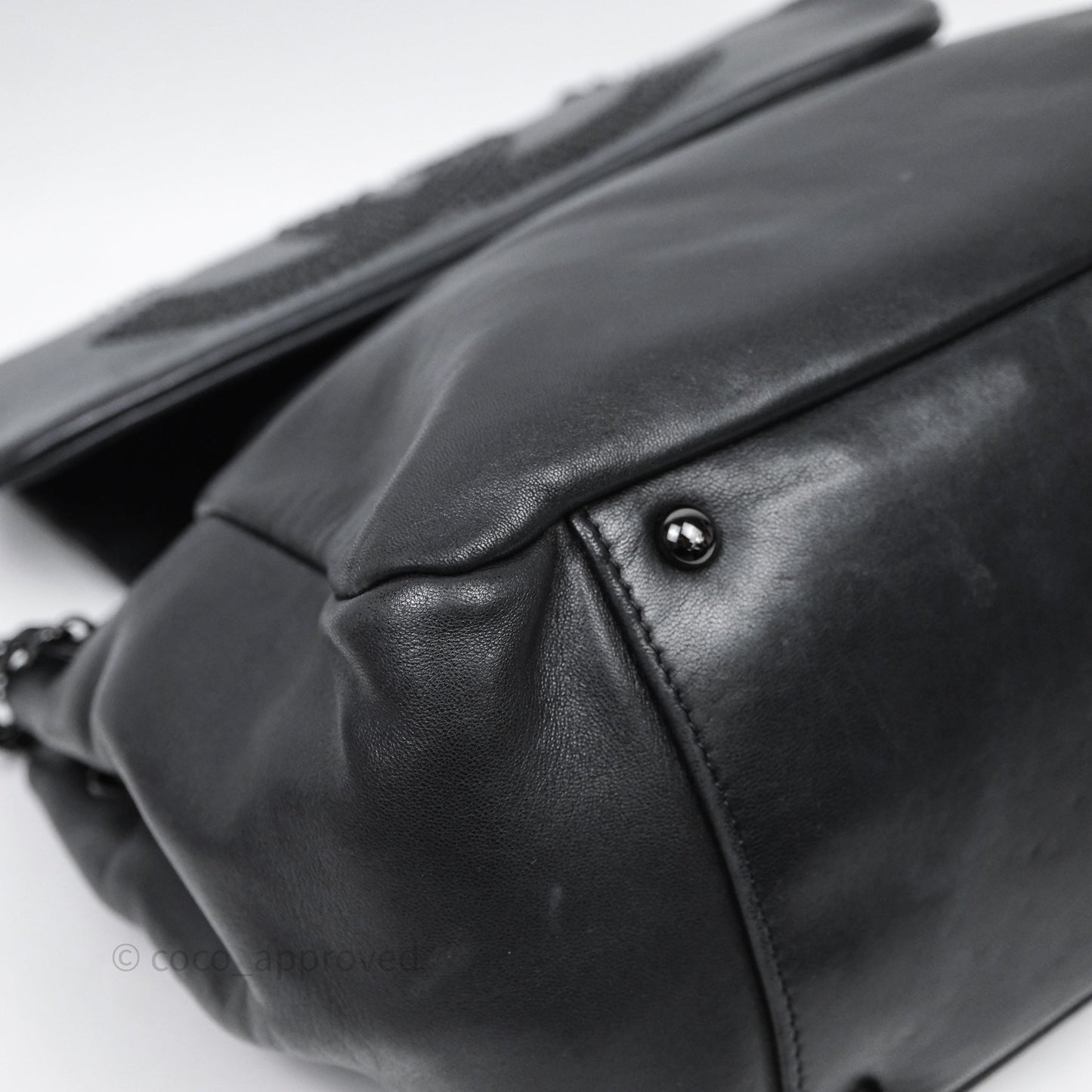 Chanel Lambskin Studded Accordion Black CC Flap Bag So Black Hardware