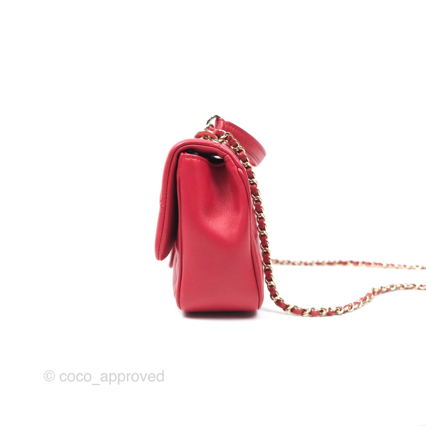 Chanel Easy Carry Flap Bag With Handle Red Lambskin Gold Hardware