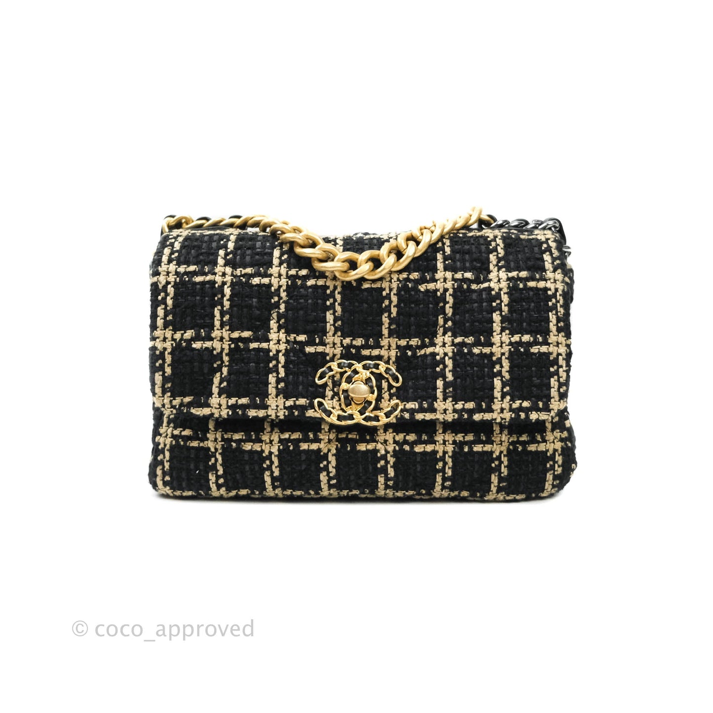 Chanel 19 Small Tweed Black Beige Mixed Hardware