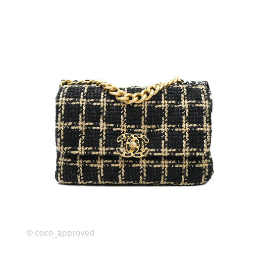 Chanel 19 Small Tweed Black Beige Mixed Hardware
