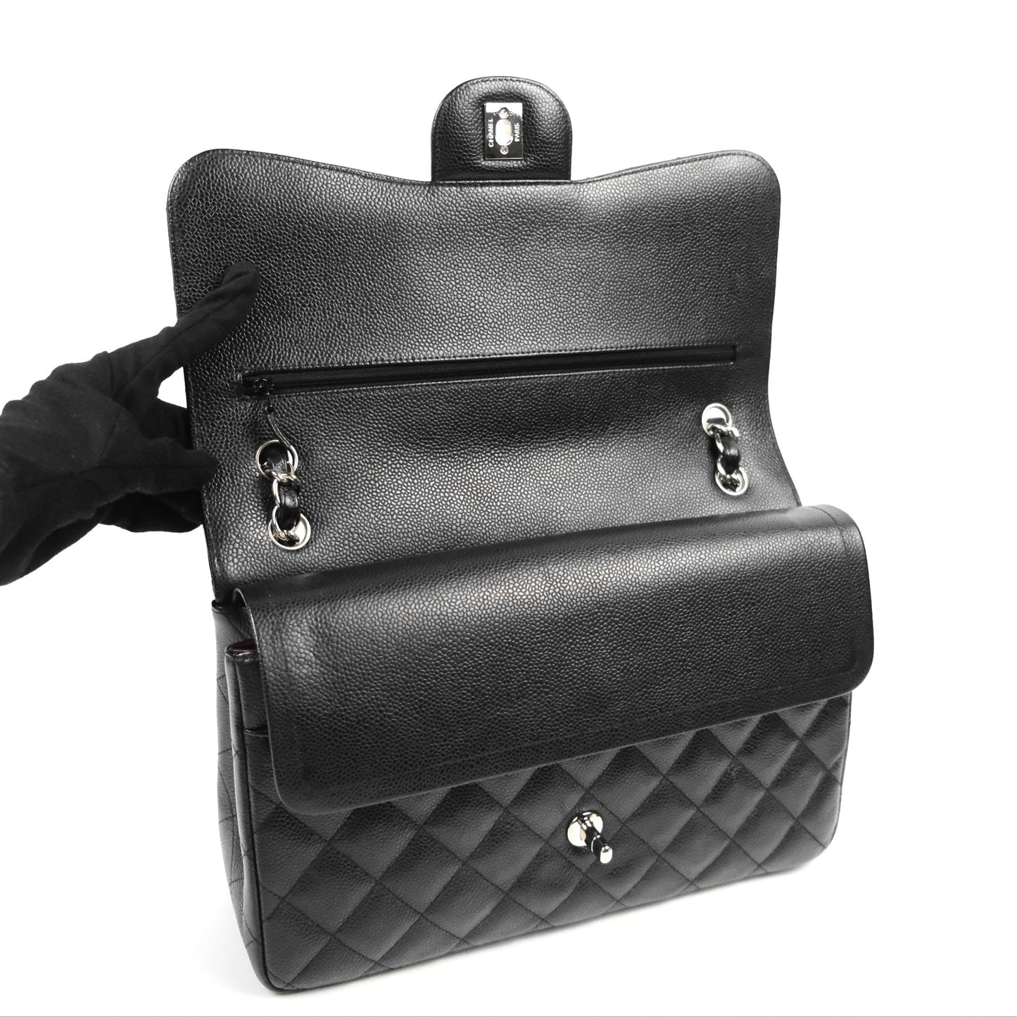Chanel Jumbo Double Flap Black Caviar Silver Hardware⁣⁣