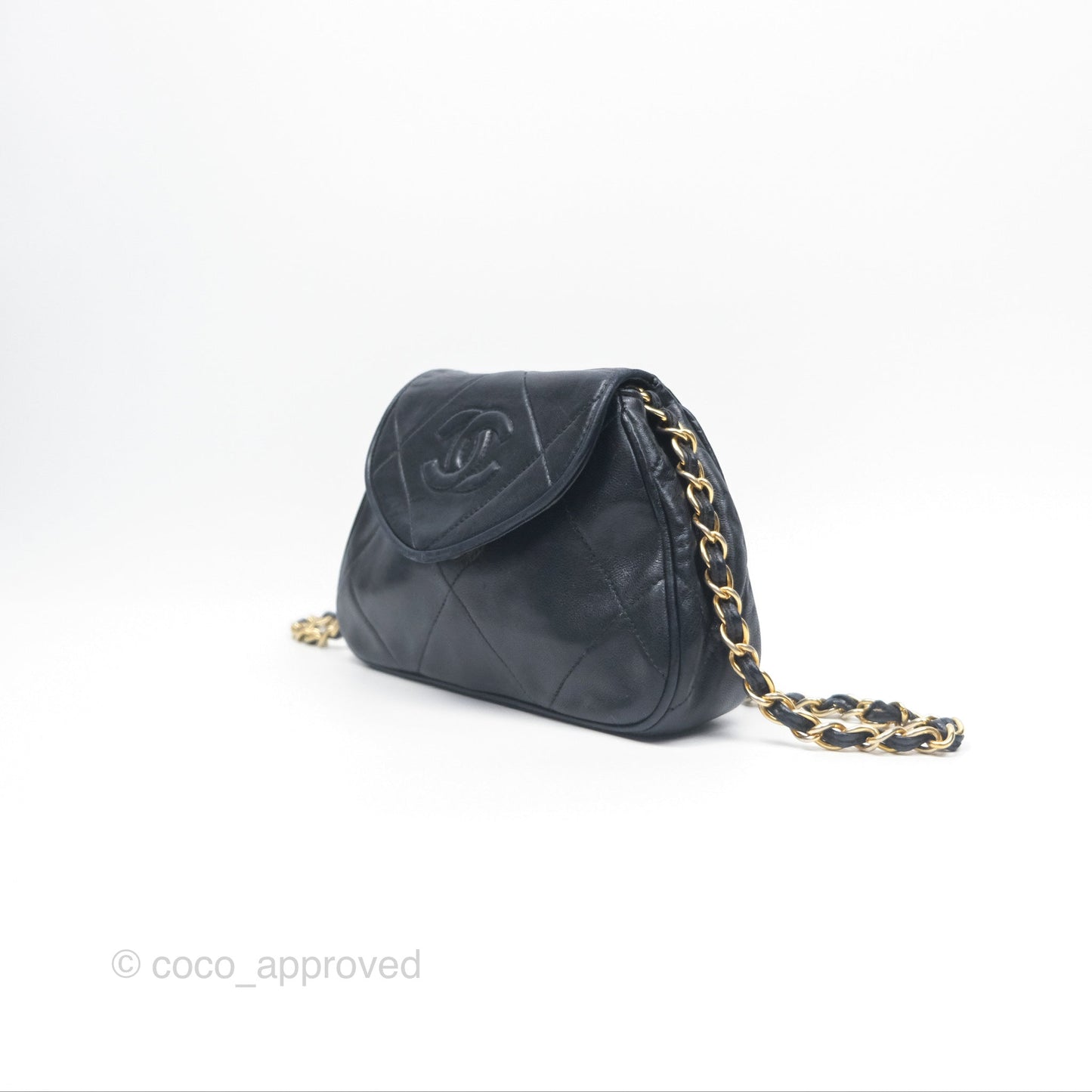 Chanel Vintage Mini Clutch with Chain Black Lambskin Gold Hardware