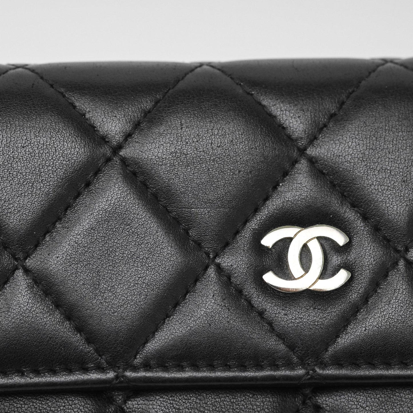Chanel Classic Quilted Long Wallet Black Lambskin Silver Hardware
