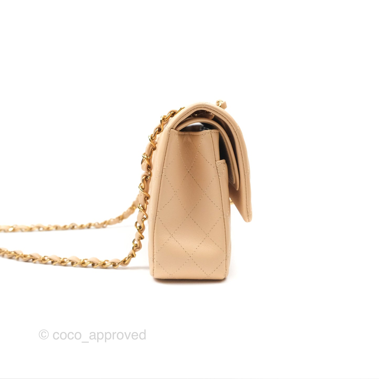 Chanel Classic M/L Medium Flap Quilted Beige Lambskin Gold Hardware