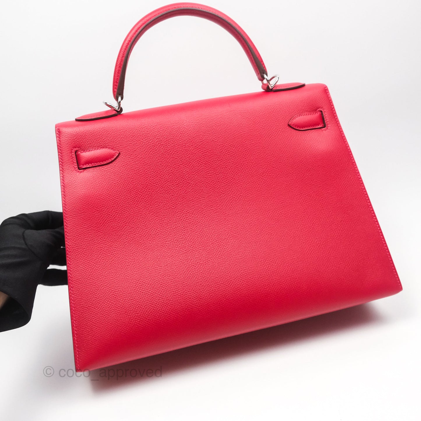 Hermès Kelly 32 Sellier Rouge Casaque Q5 Epsom Palladium Hardware