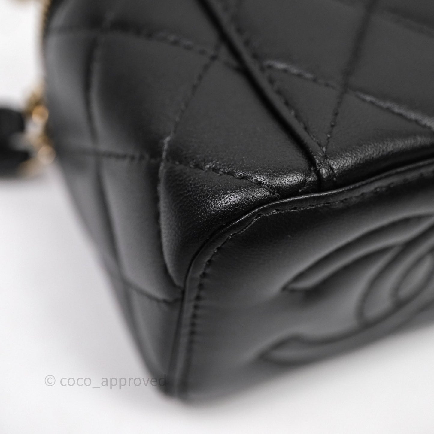 Chanel Mini Vanity With Double Chain Black Lambskin Aged Gold Hardware