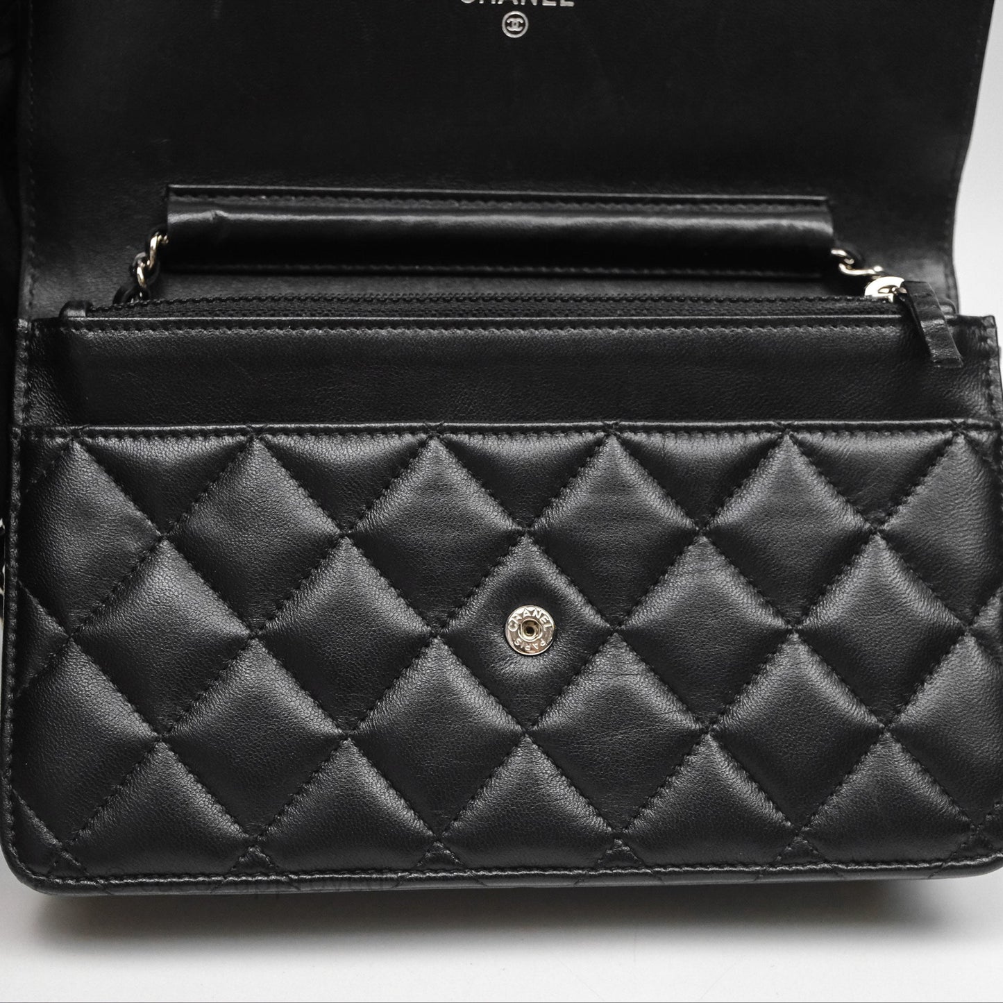 Chanel Quilted WOC Black Lambskin Silver Hardware