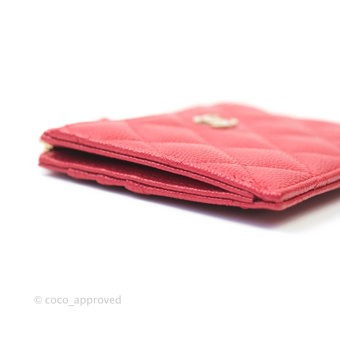 Chanel Quilted CC Zipped Card Holder Caviar Red Gold Hardware