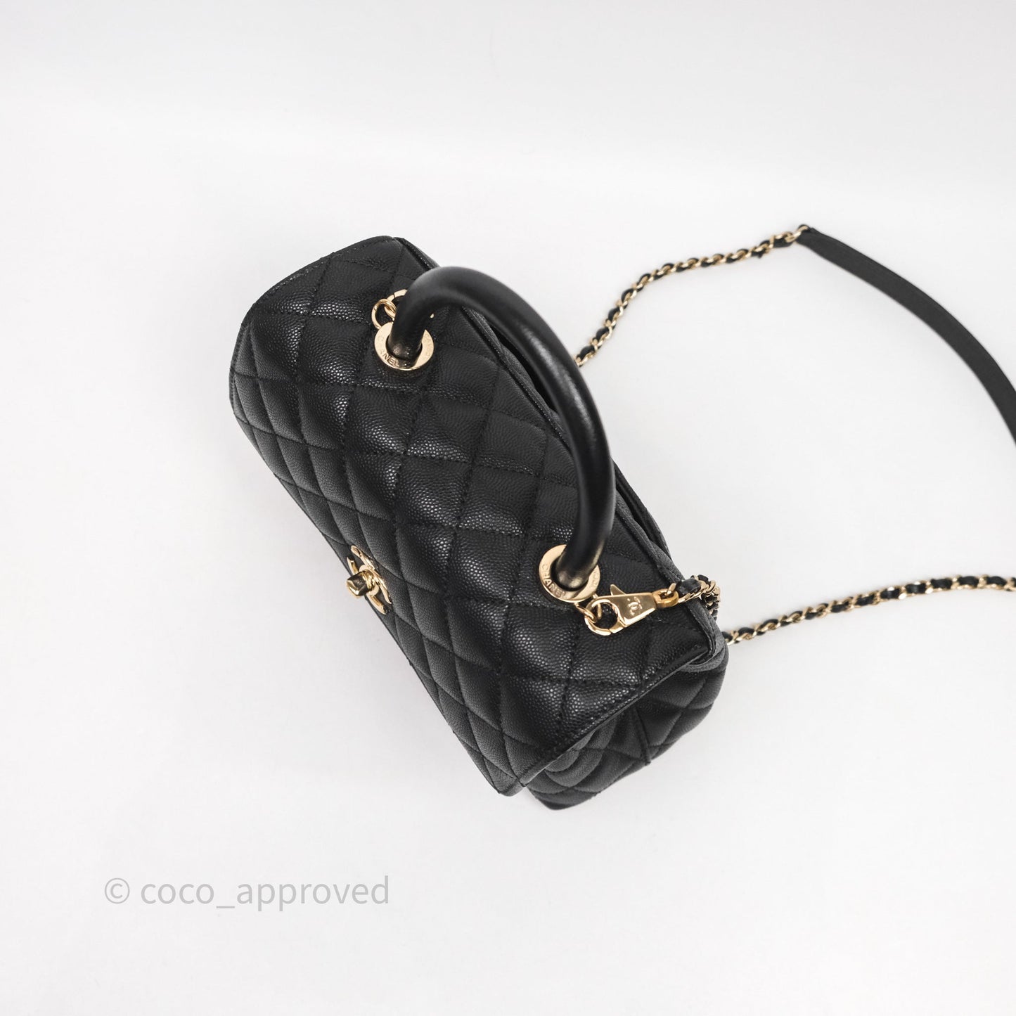Chanel Small Coco Handle Black Caviar Light Gold Hardware