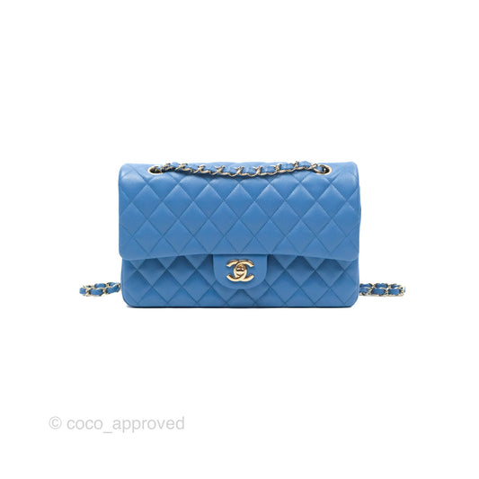 Chanel Classic M/L Medium Flap Quilted Blue Caviar Gold Hardware