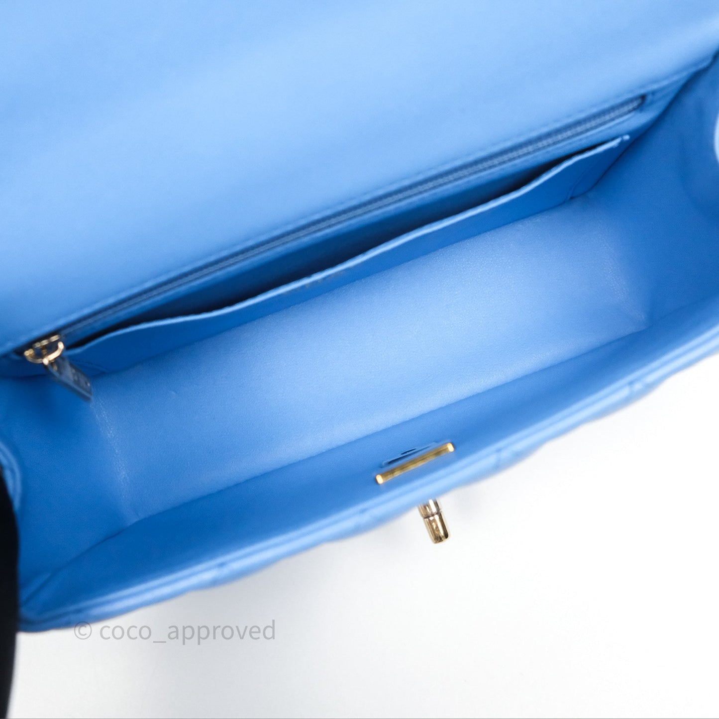 Chanel Top Handle Mini Rectangular Flap Blue Lambskin Gold Hardware