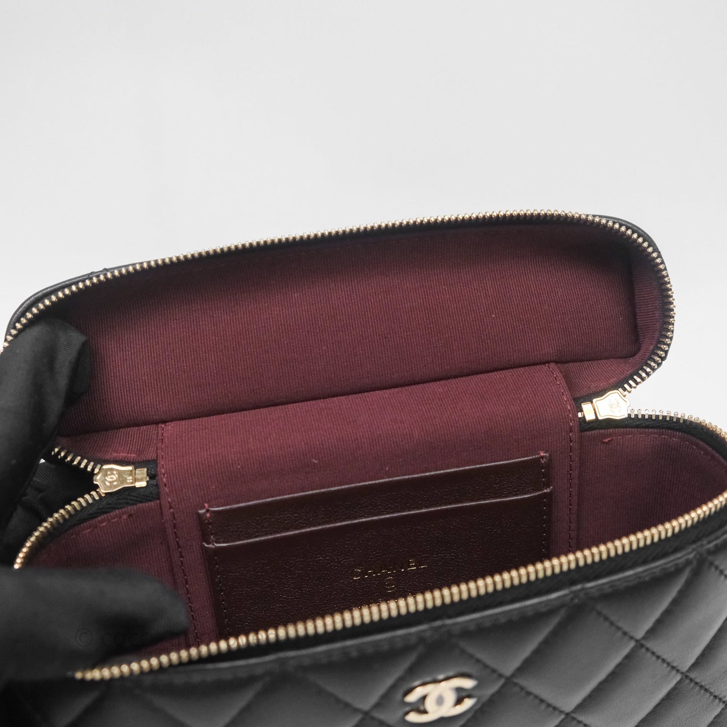 Chanel Top Handle Long Vanity with Chain Black Lambskin Gold Hardware