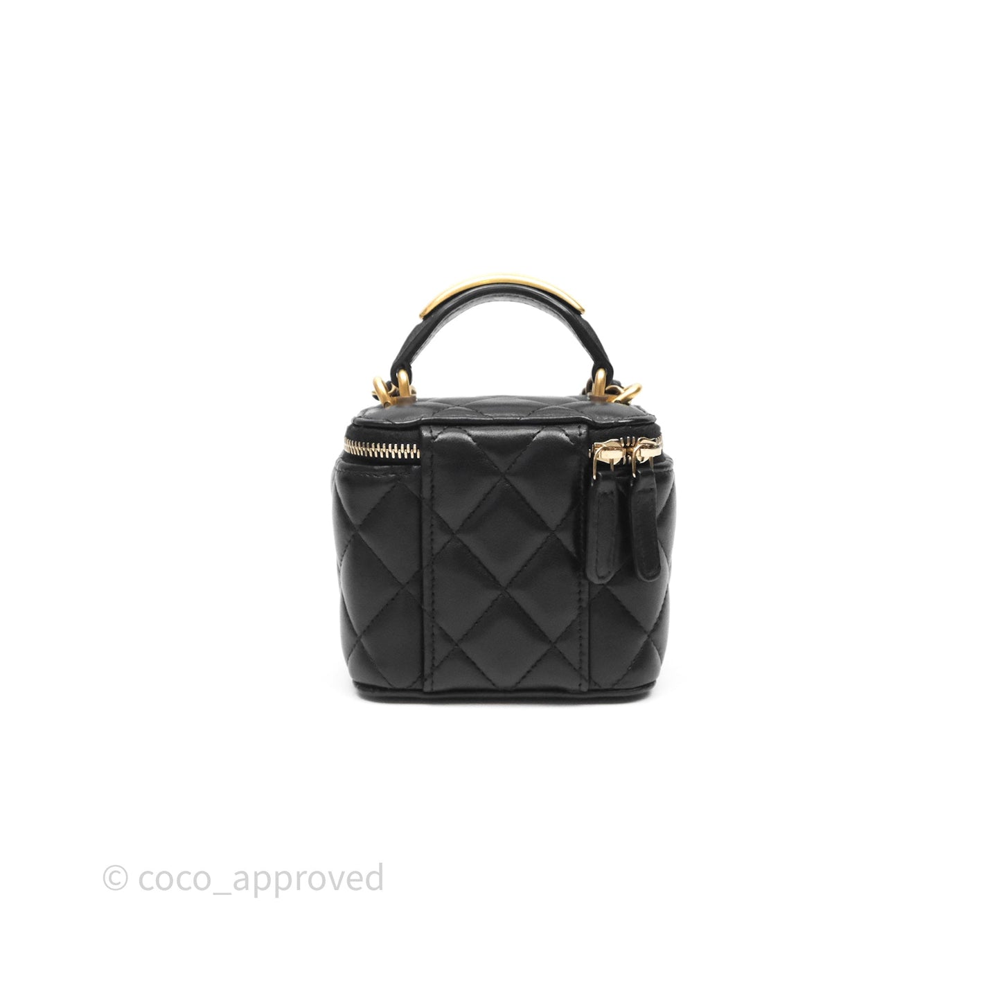 Chanel Mini Metal Top Handle Vanity With Chain Black Lambskin Aged Gold Hardware