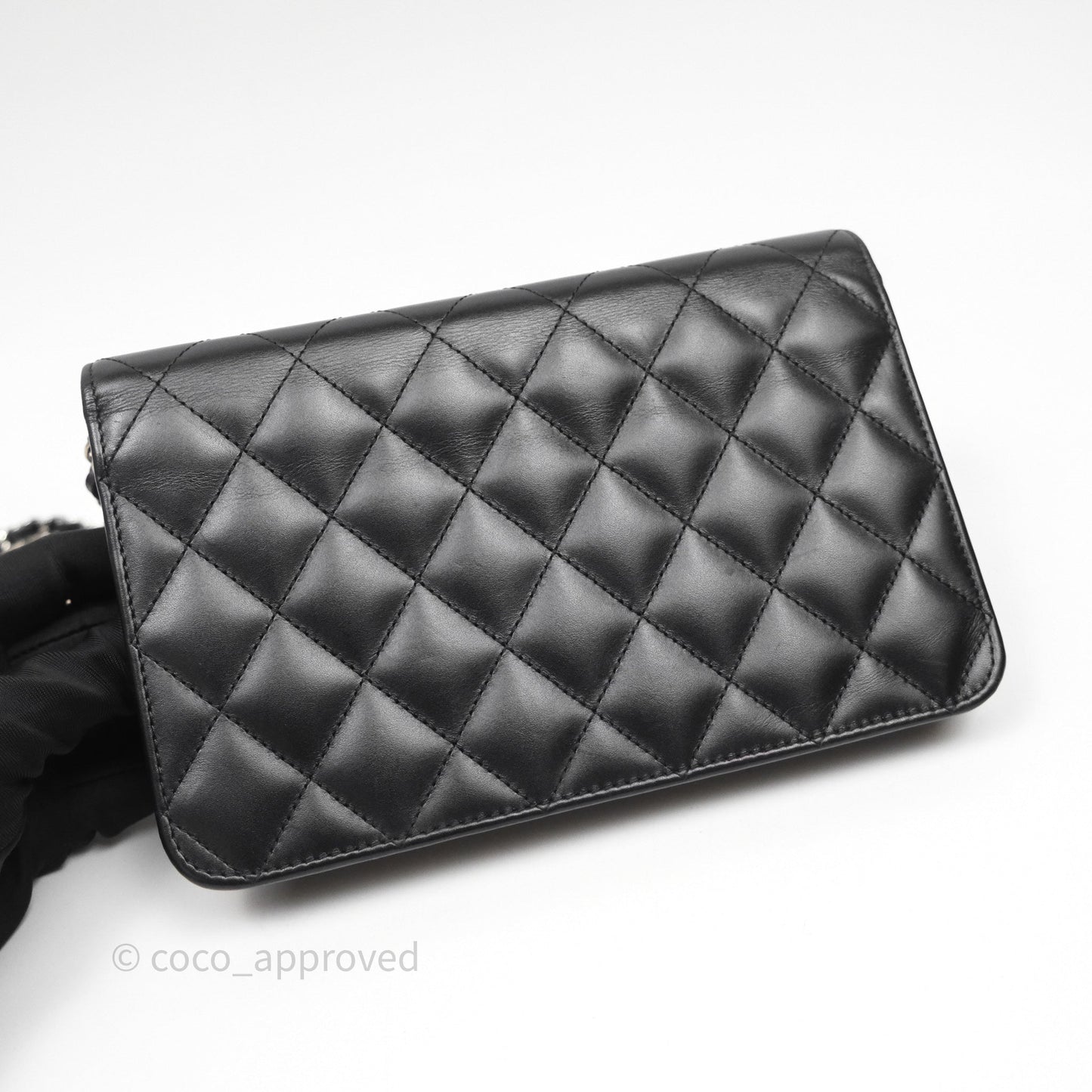 Chanel Quilted Cambon Wallet on Chain WOC Black Calfskin Silver Hardware